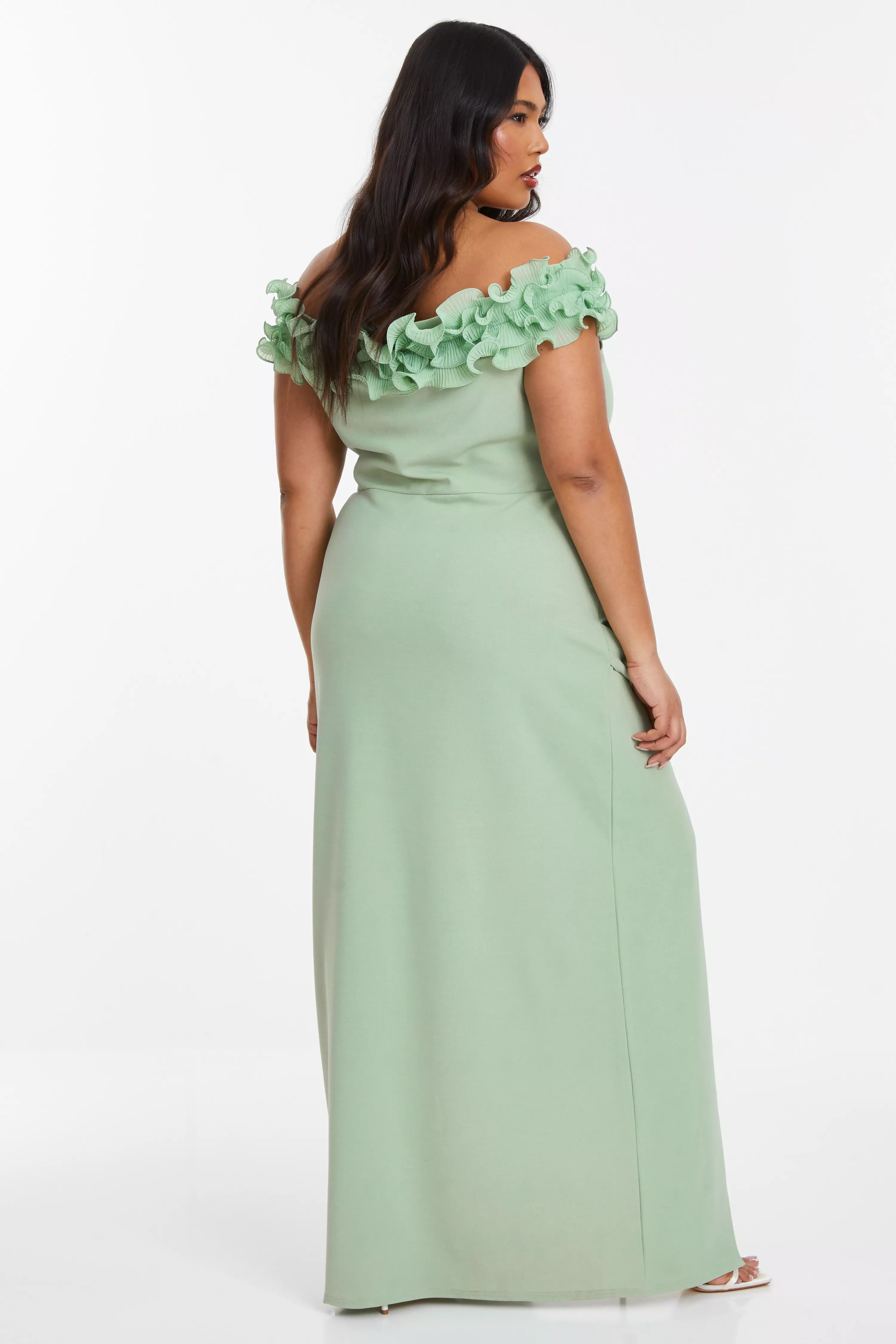 Curve Sage Green Ruffle Bardot Maxi Dress