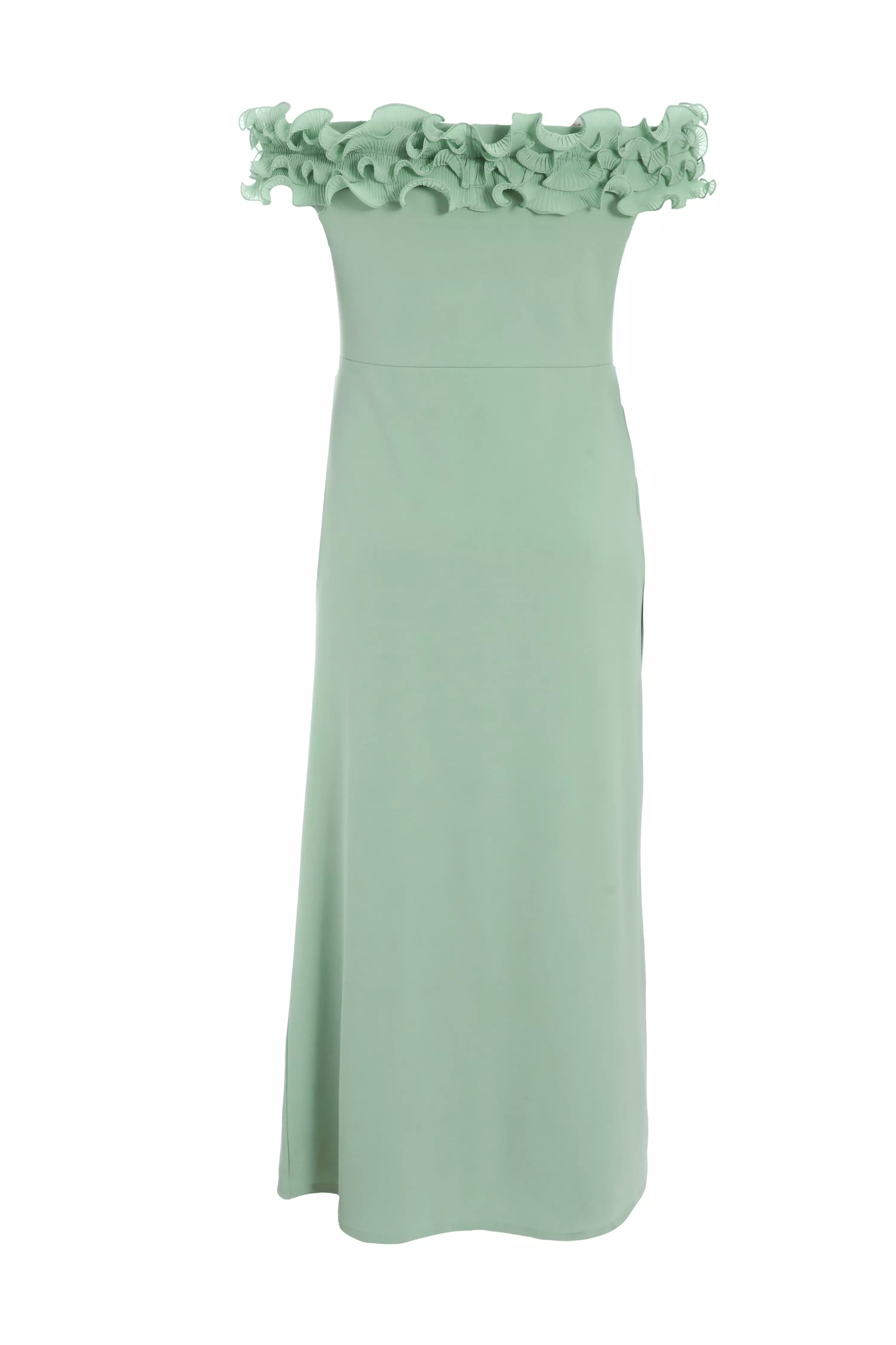 Curve Sage Green Ruffle Bardot Maxi Dress