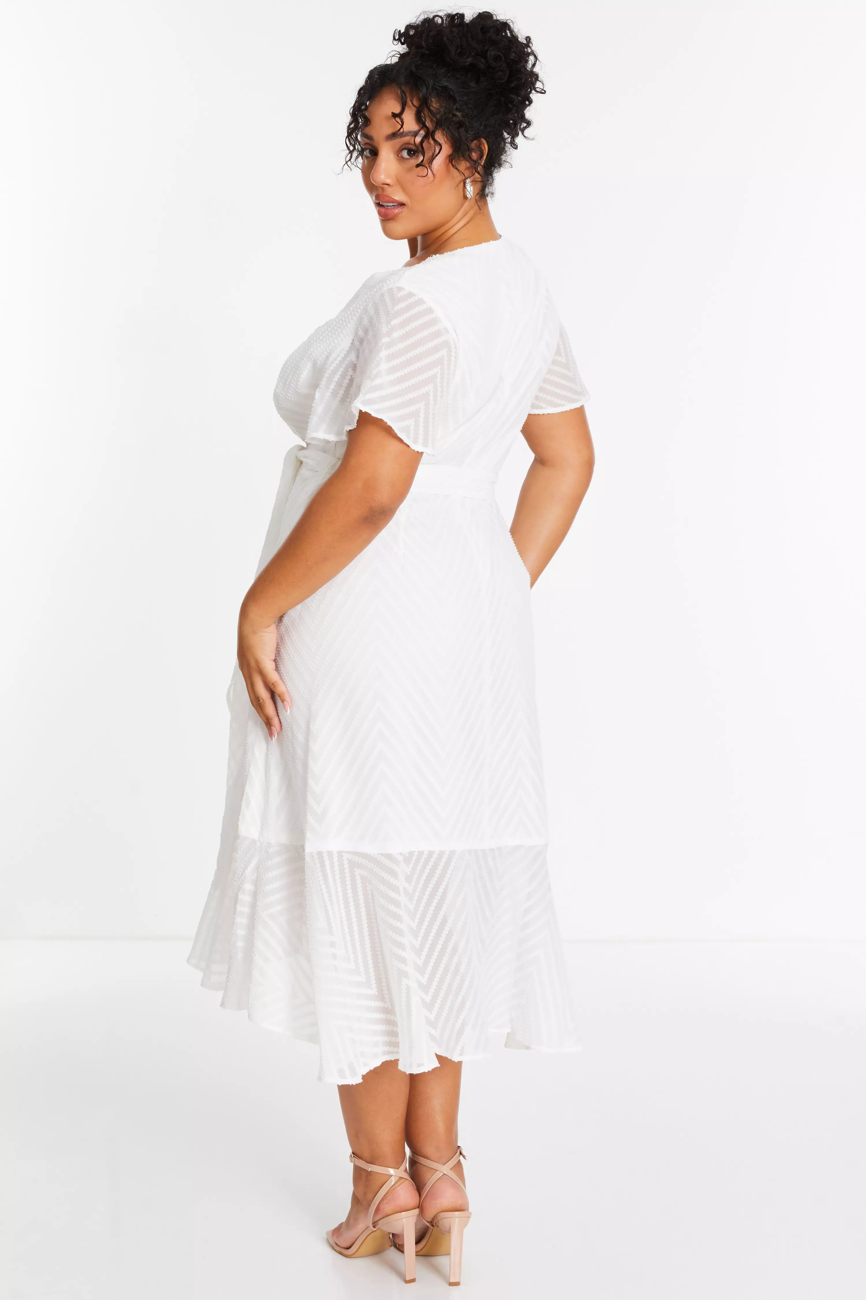 Curve White Textured Wrap Midi Dress