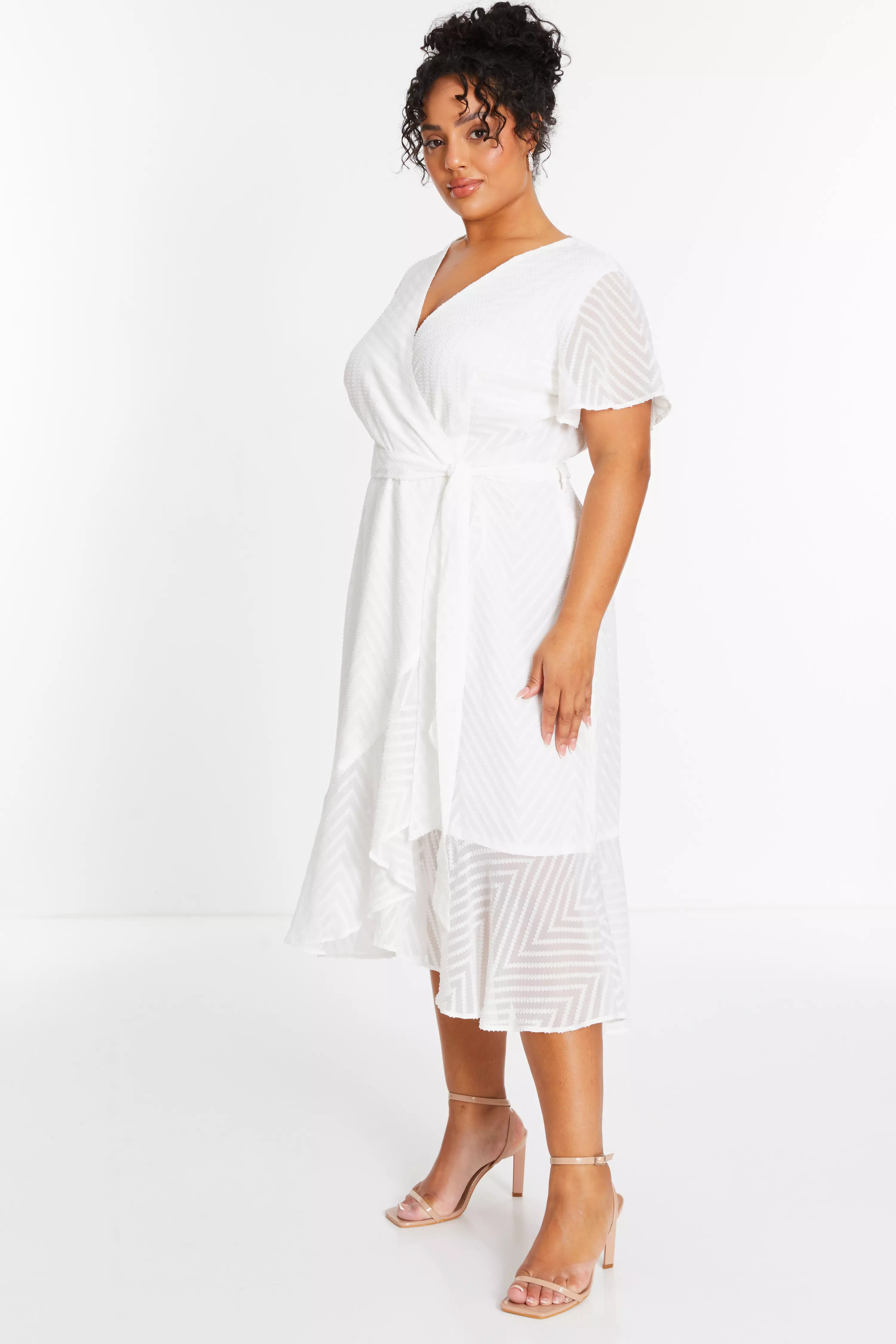 Curve White Wrap Midi Dress