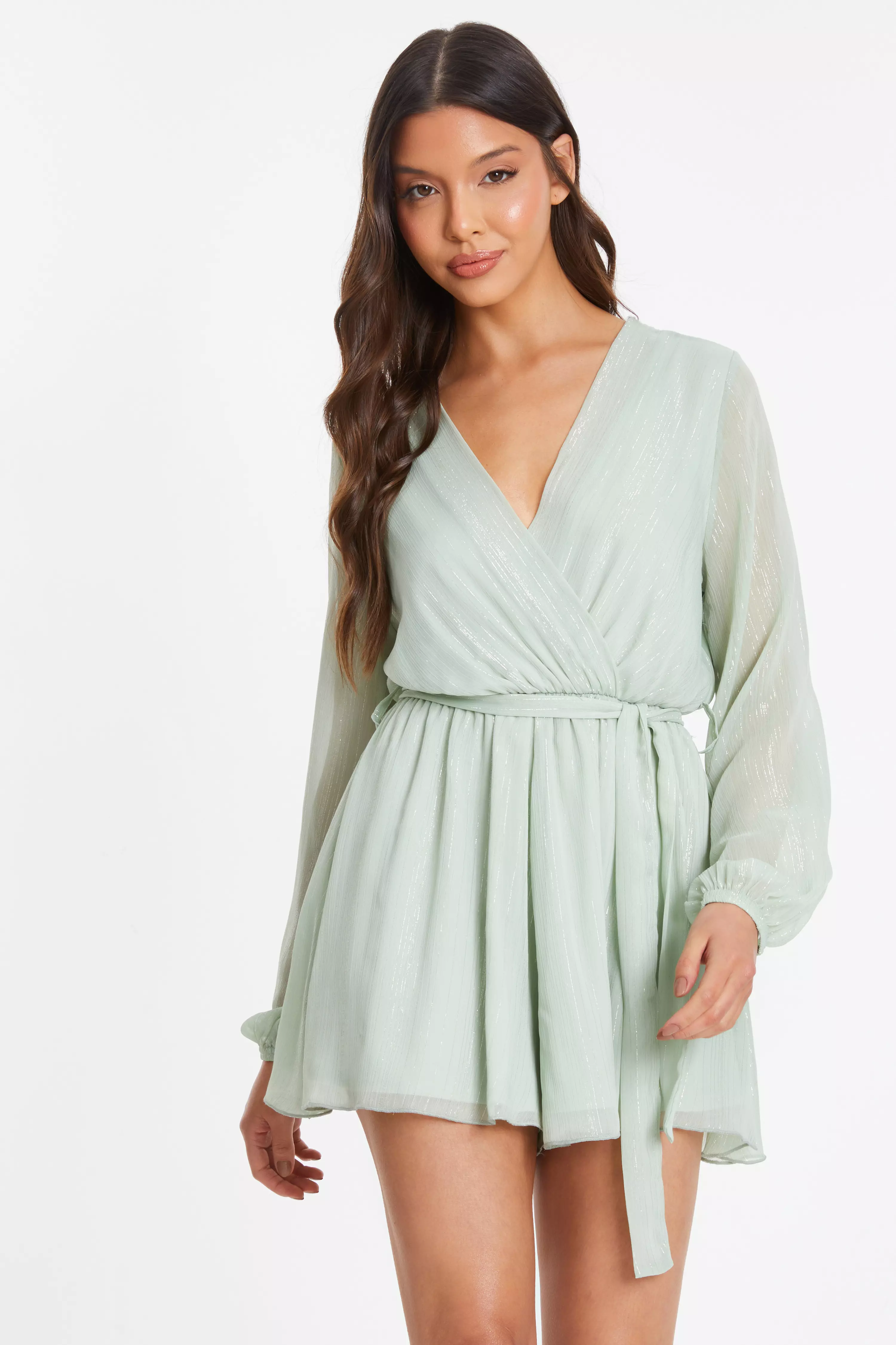 Sage Green Chiffon Wrap Playsuit