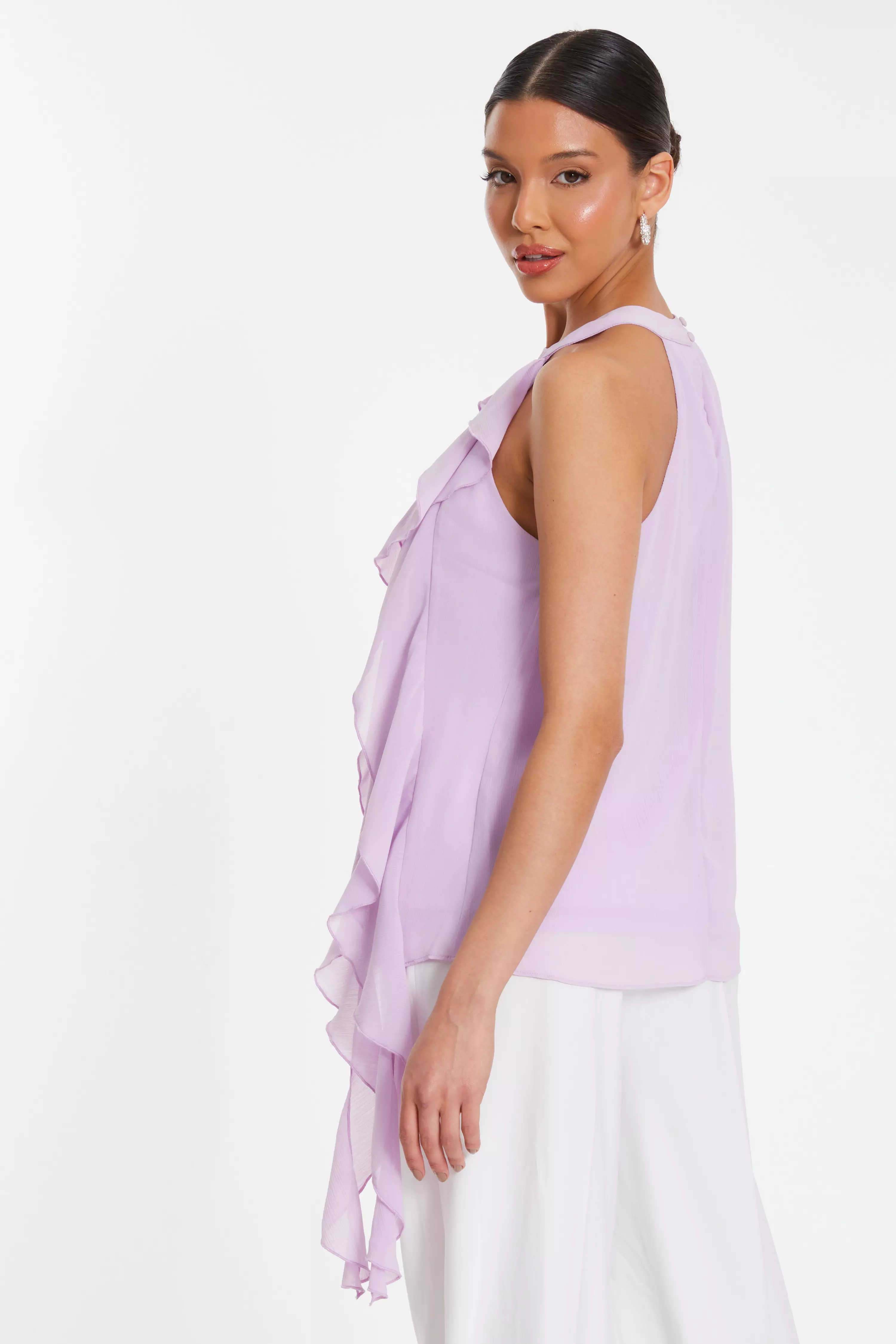 Lilac Chiffon Frill Drape Top