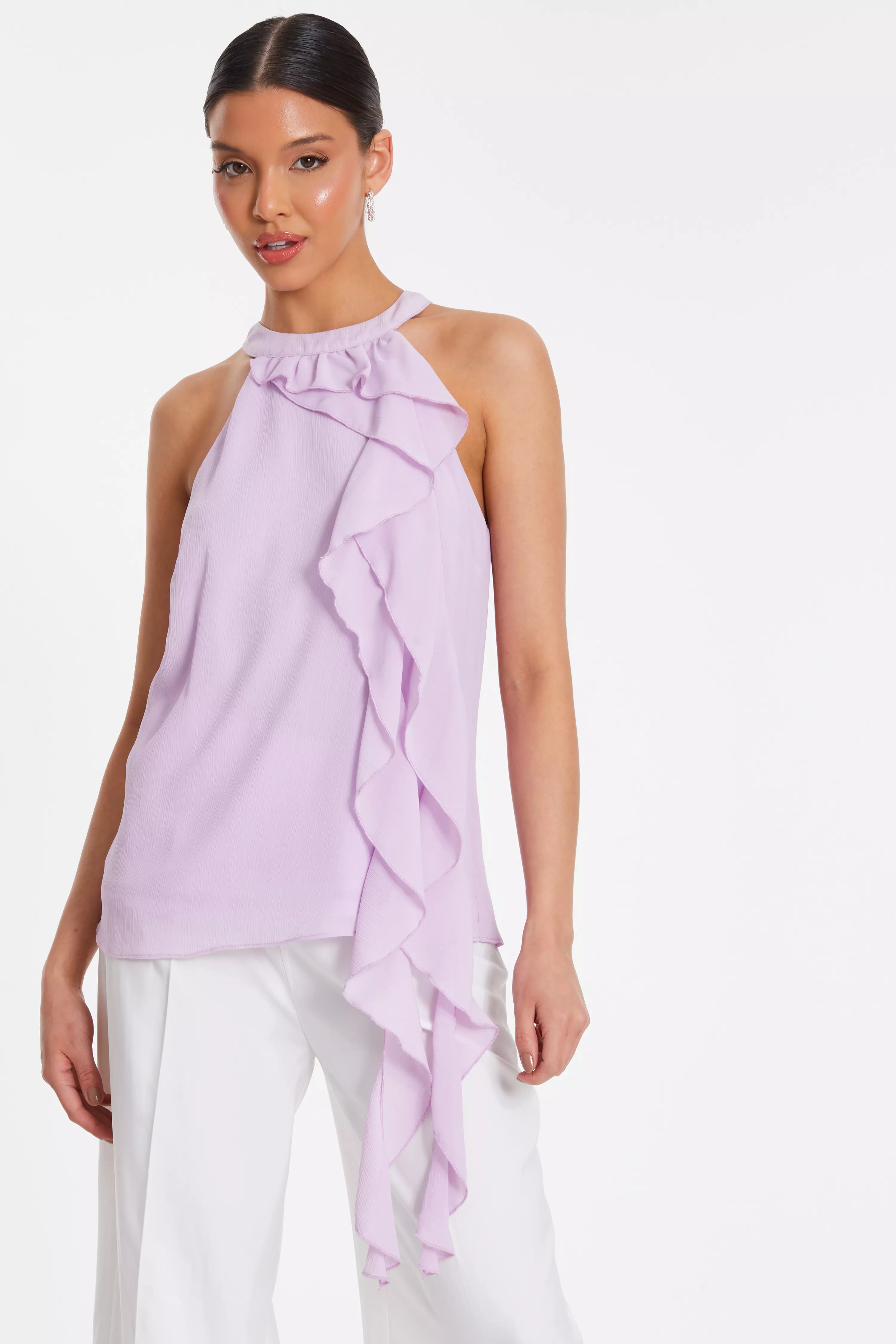 Lilac Chiffon Frill Drape Top