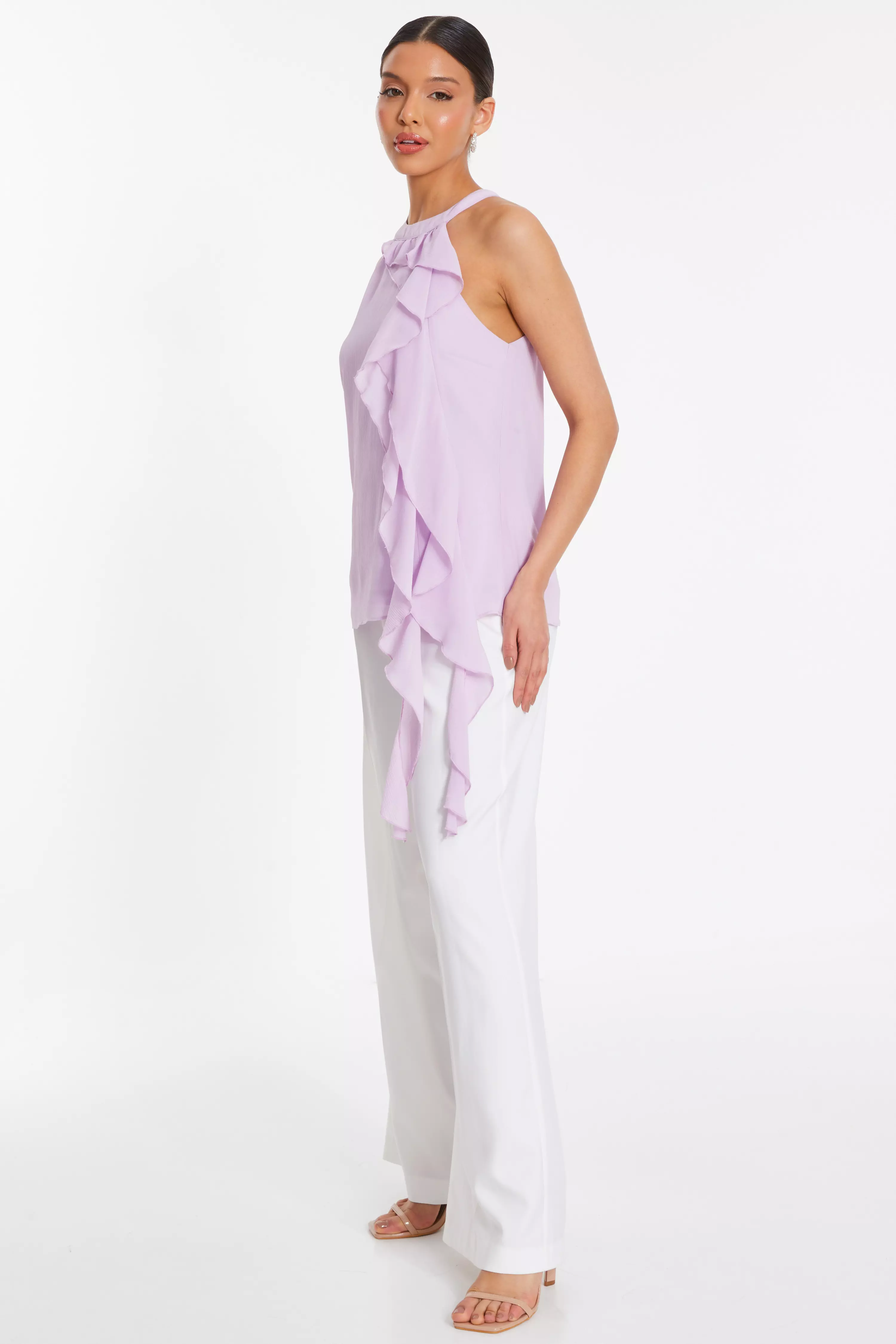 Lilac Chiffon Frill Drape Top