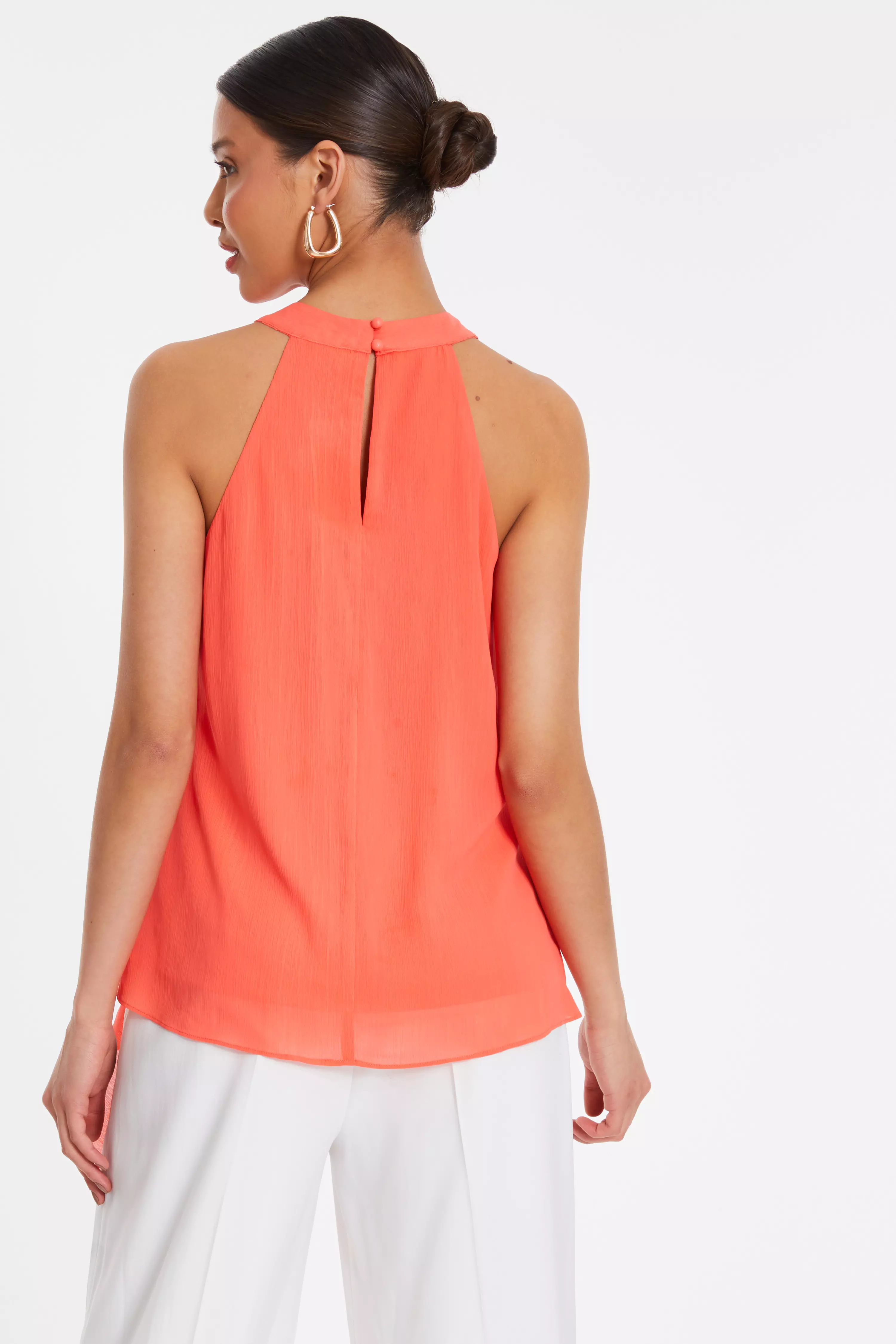 Coral Chiffon Frill Drape Top