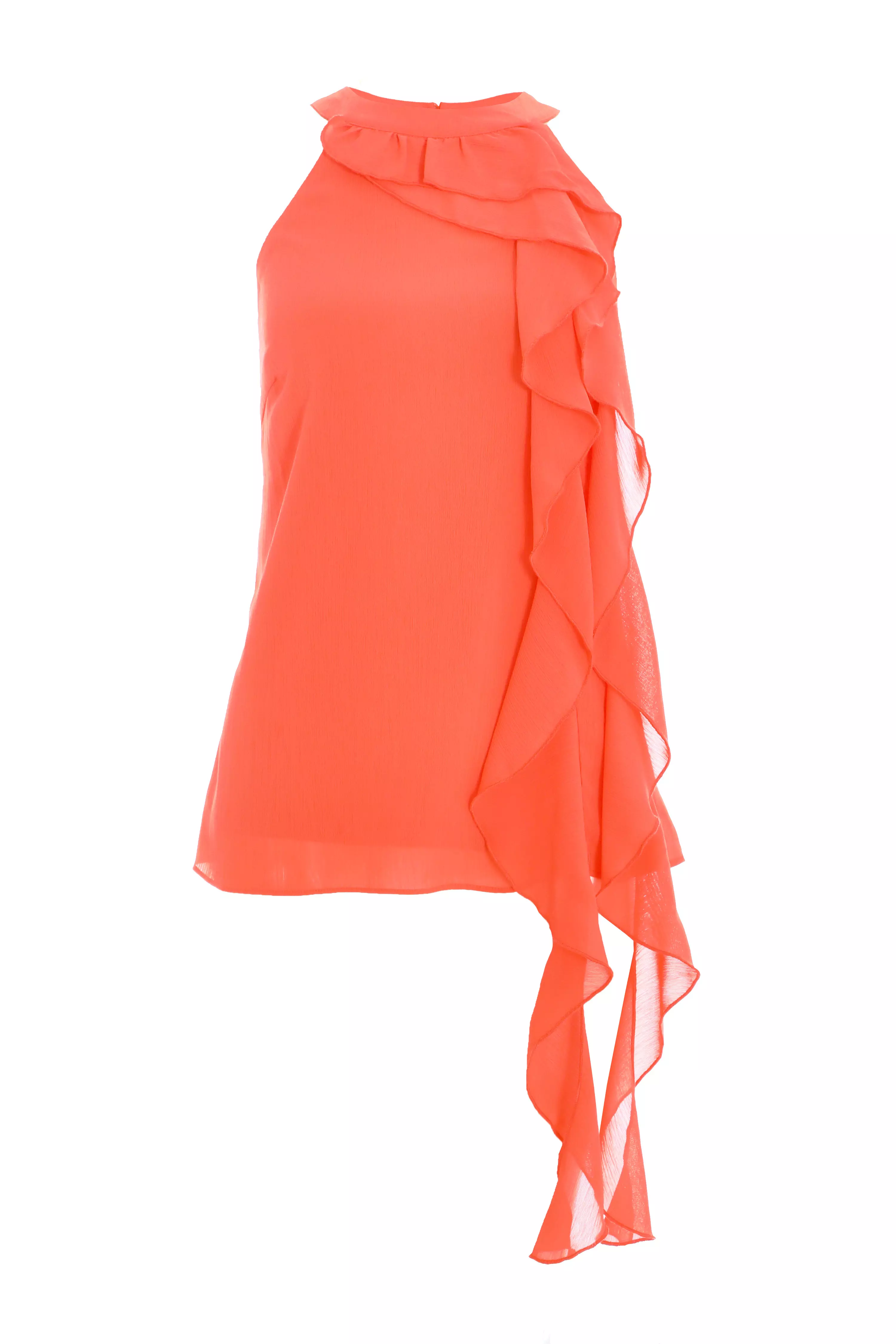 Coral Chiffon Frill Drape Top