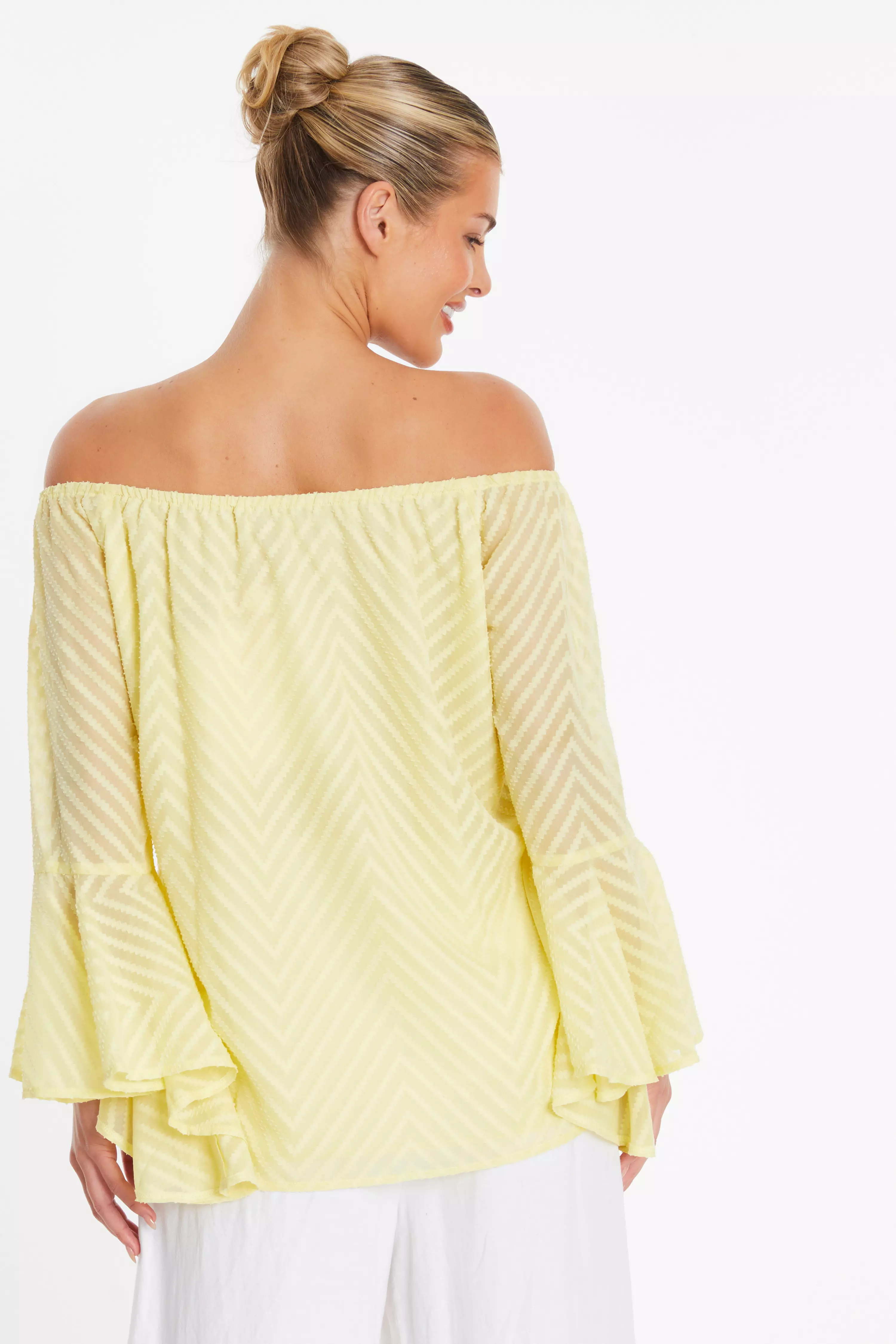 Lemon Textured Chiffon Bardot Top