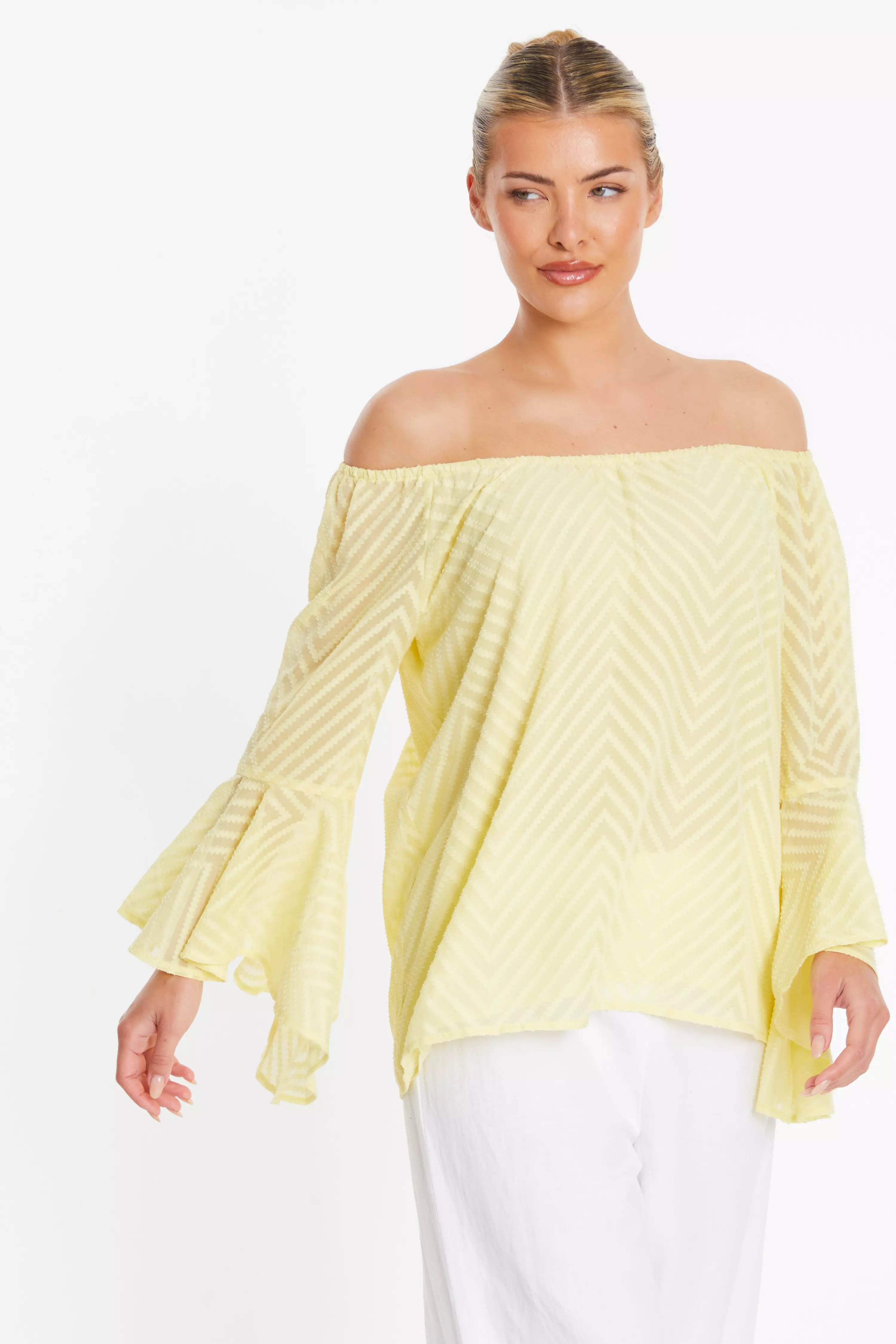 Lemon Textured Chiffon Bardot Top