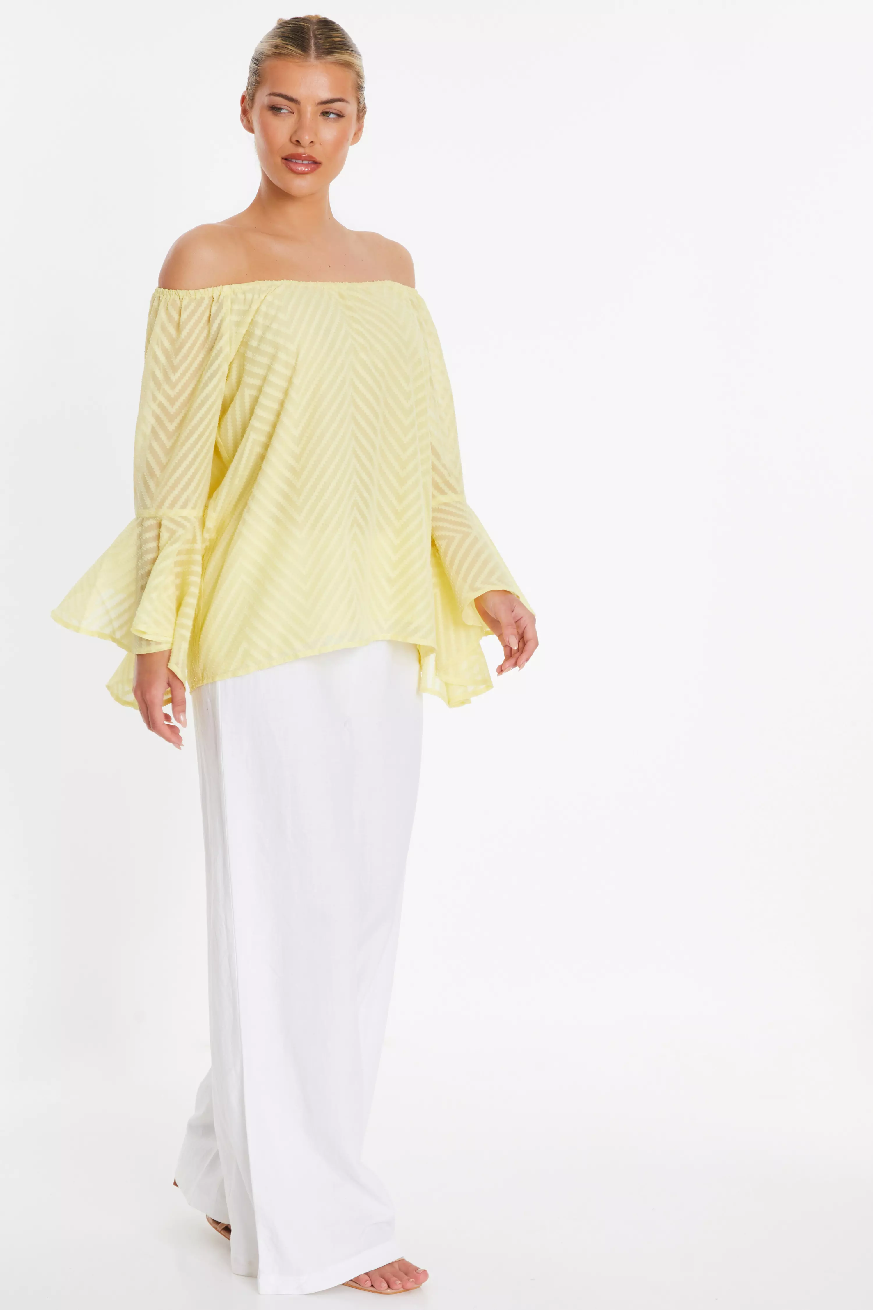 Lemon Textured Chiffon Bardot Top