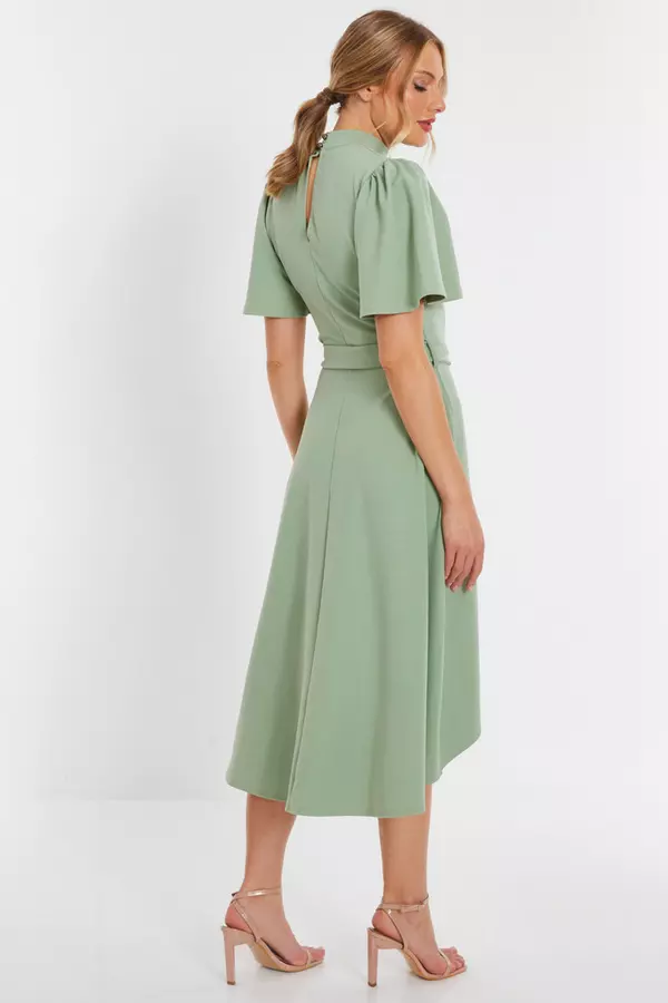 Sage Green Corsage Dip Hem Midi Dress