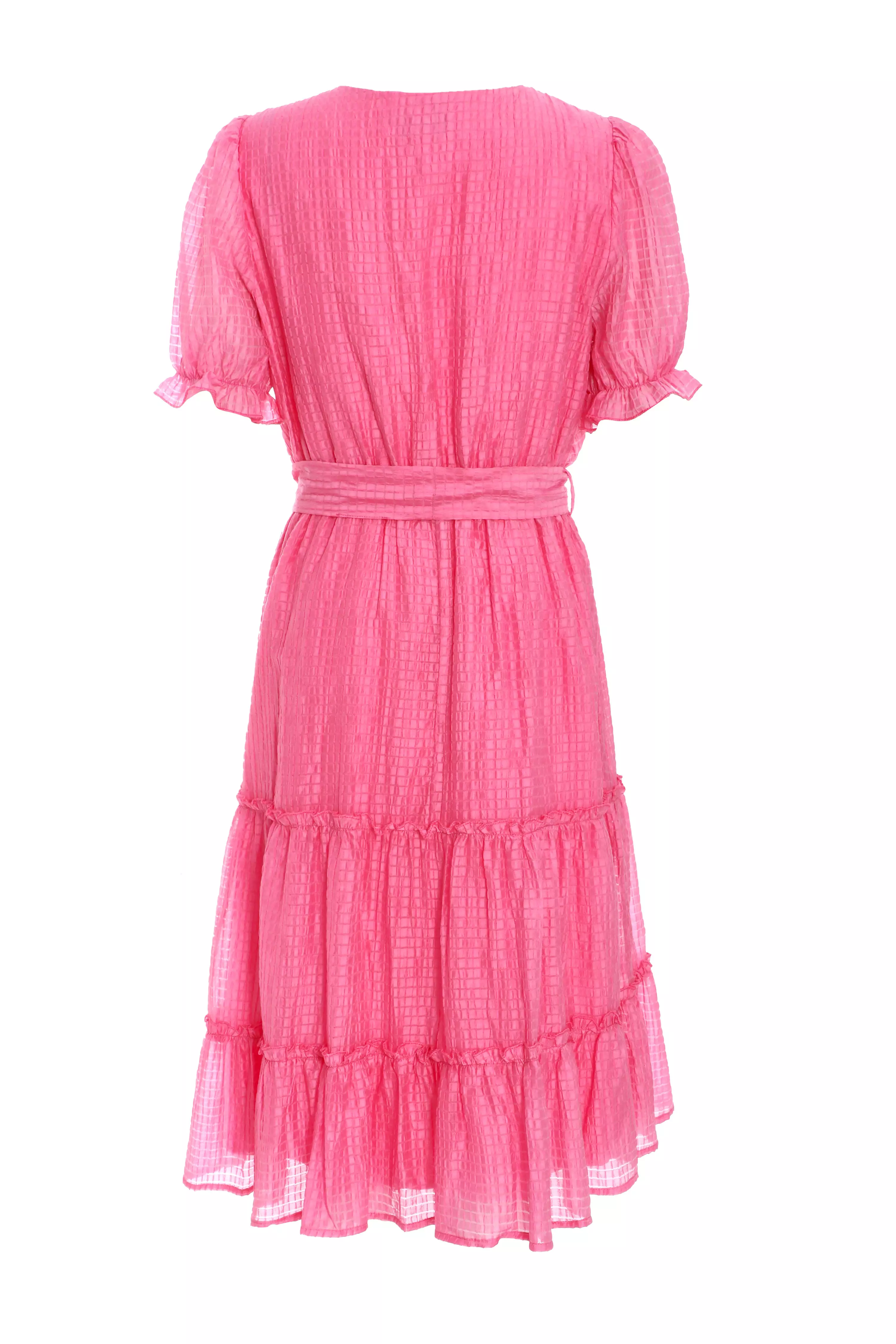 Pink Textured Frill Skater Midi Dress