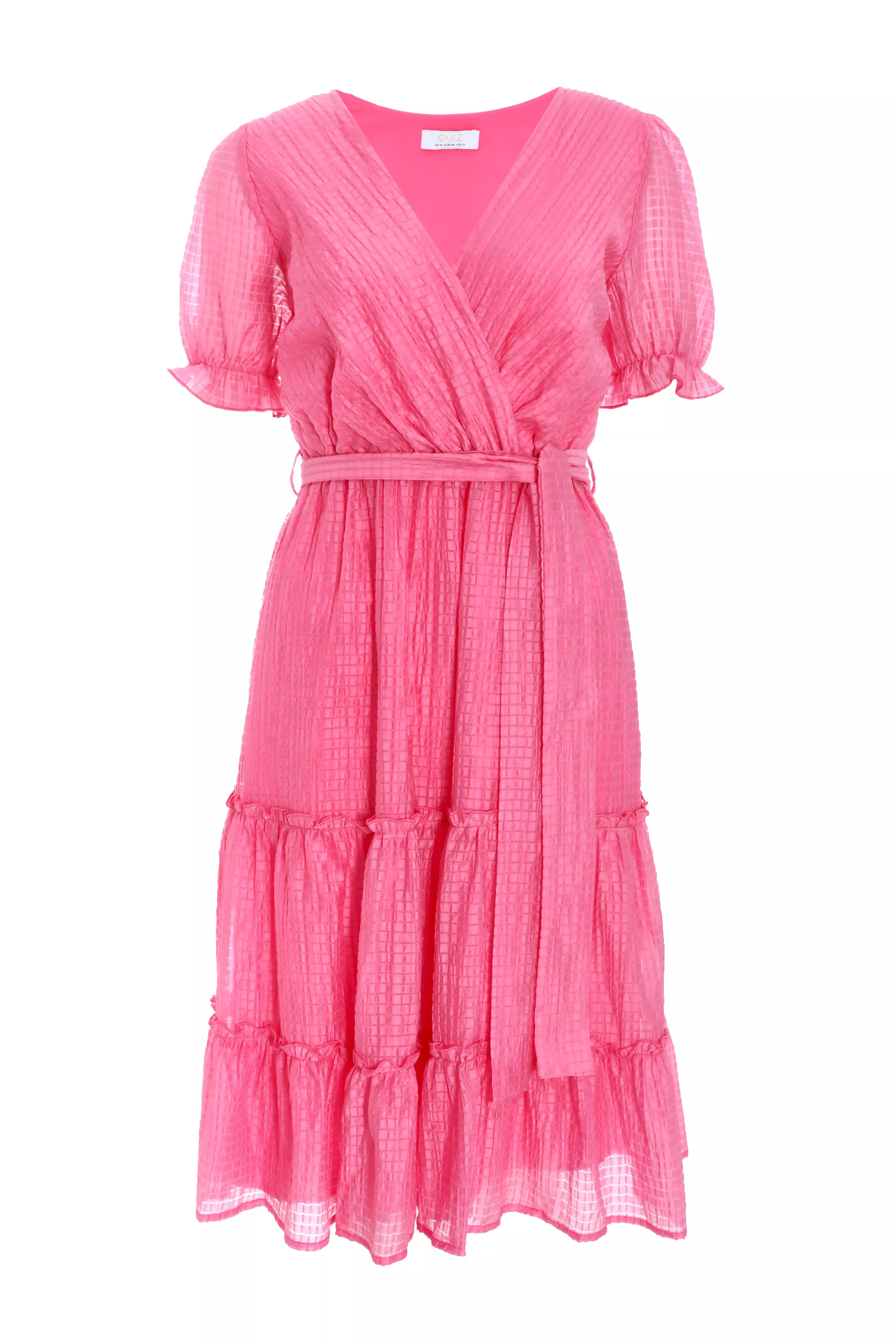 Pink Textured Frill Skater Midi Dress