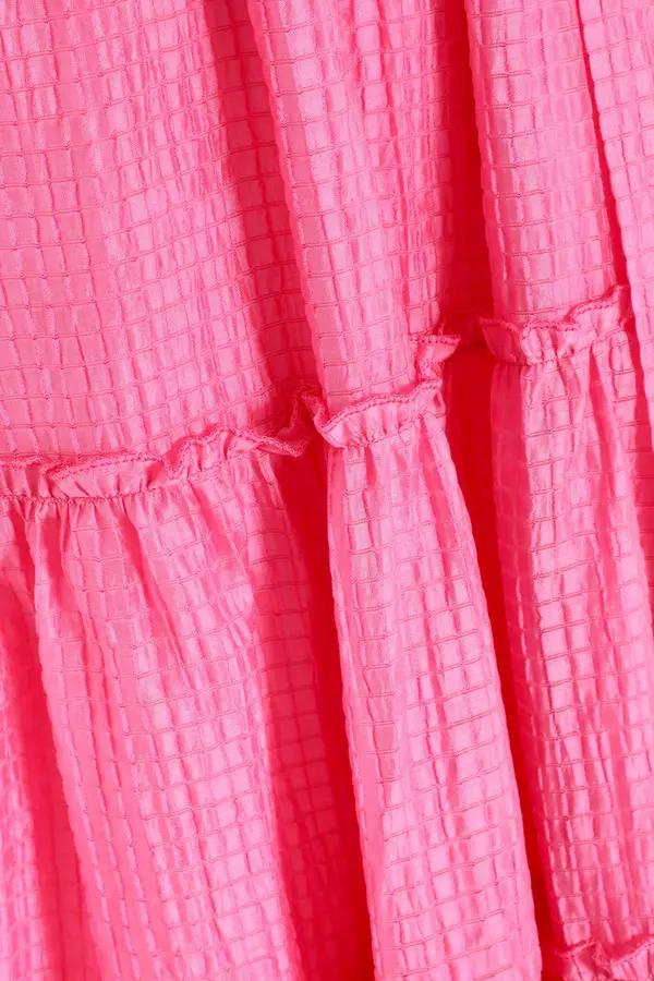 Pink Textured Frill Skater Mini Dress