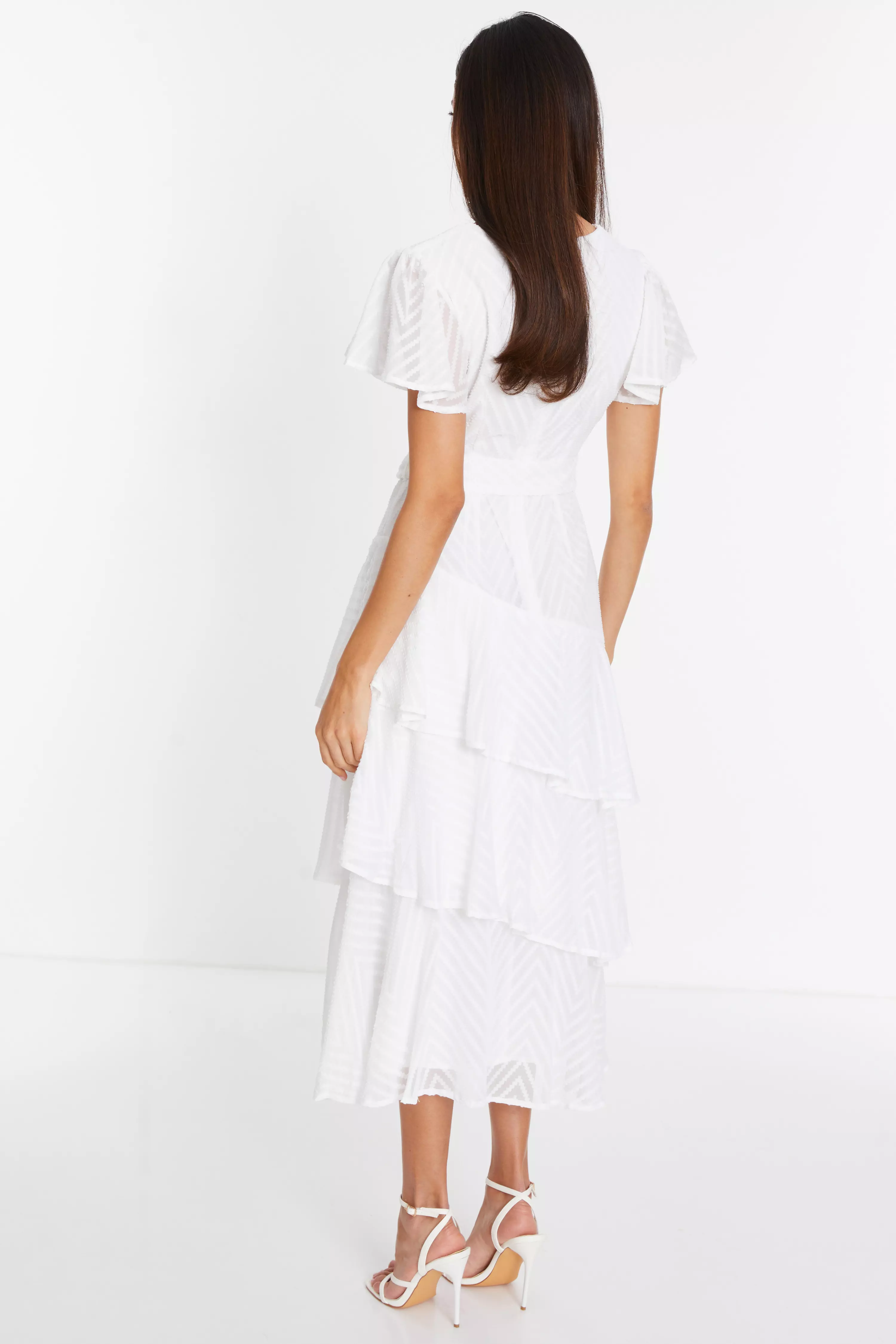White Textured Wrap Midi Dress
