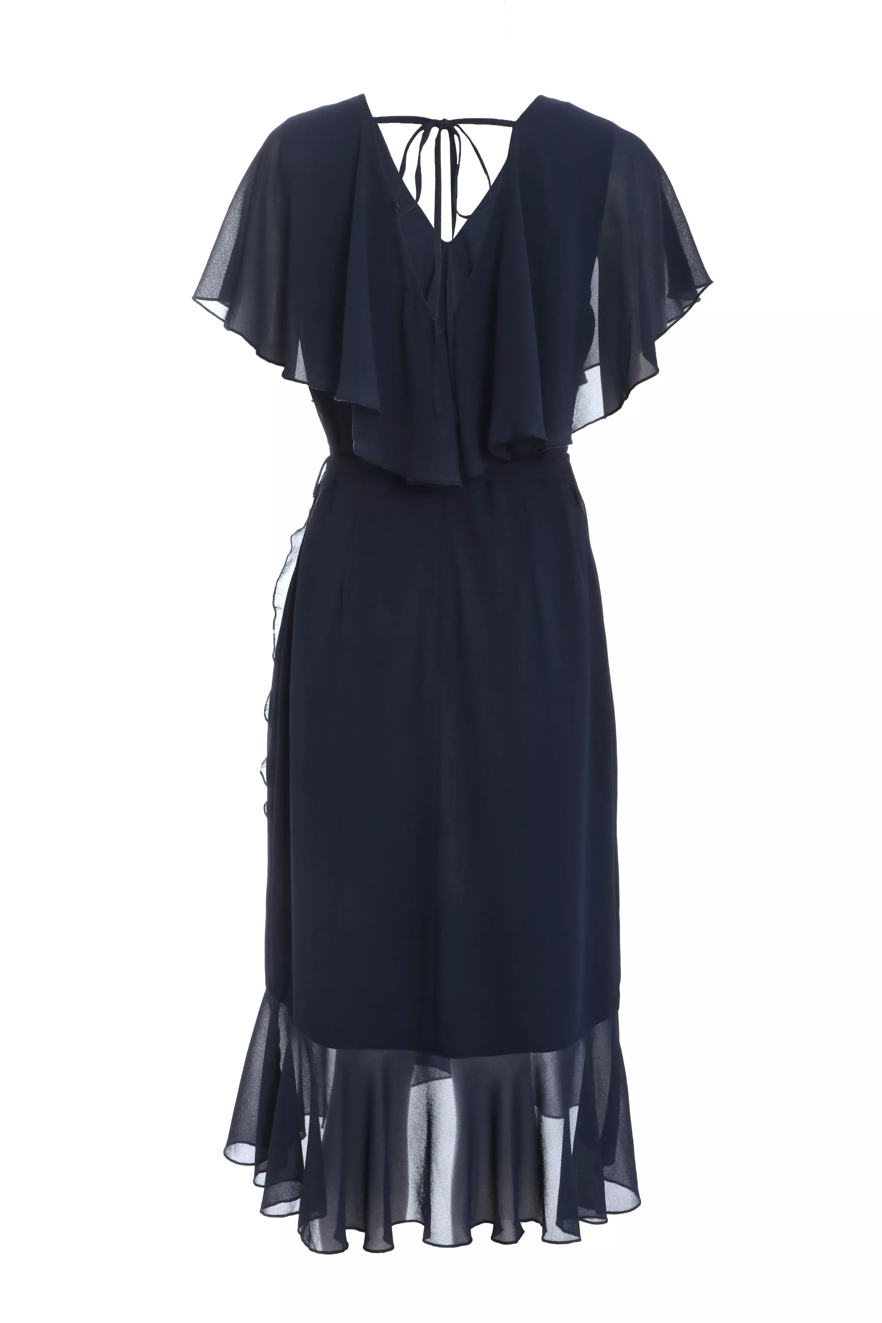 Navy Chiffon Frill Midi Dress