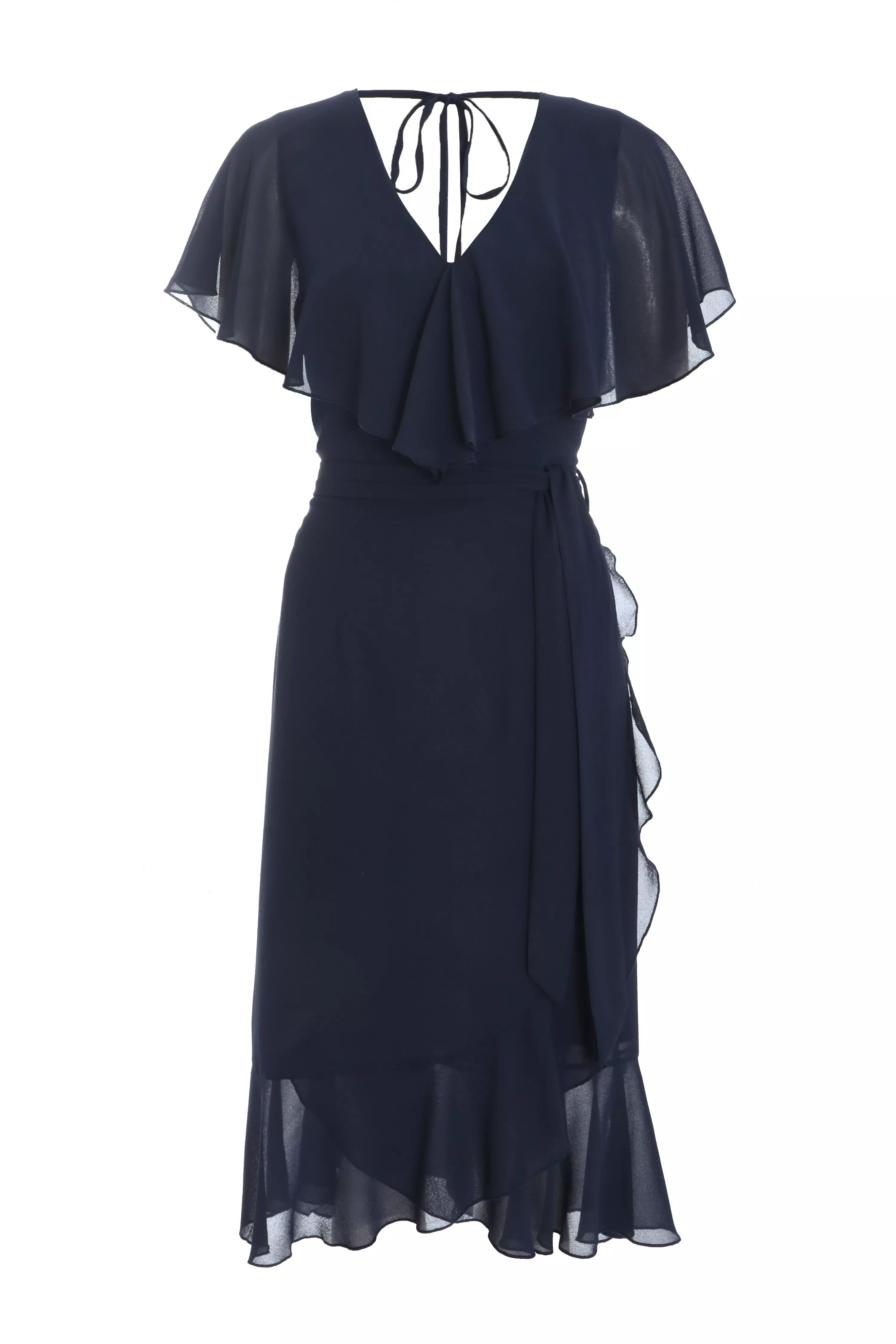 Navy Chiffon Frill Midi Dress