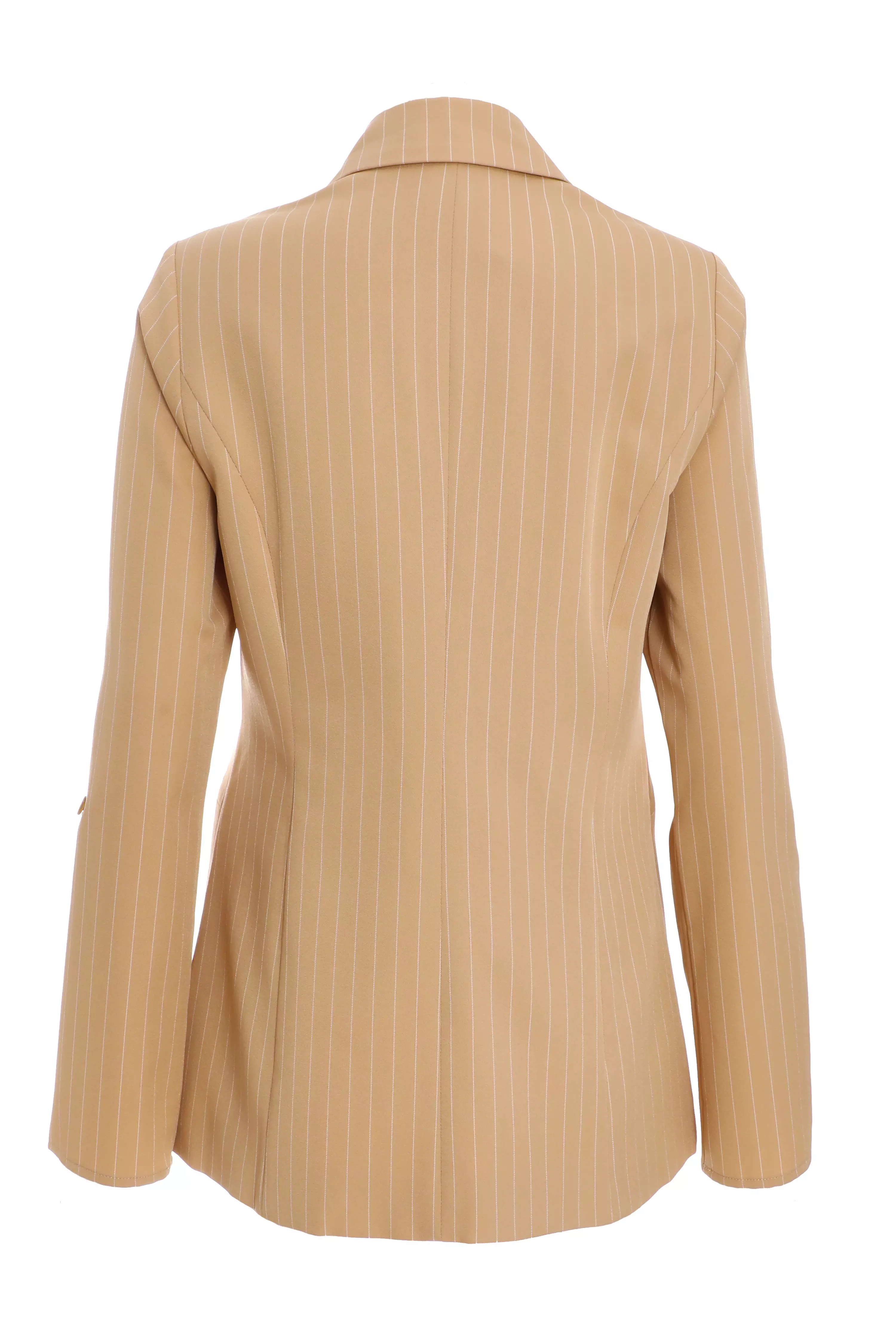 Camel Pinstripe Ruched Sleeve Blazer