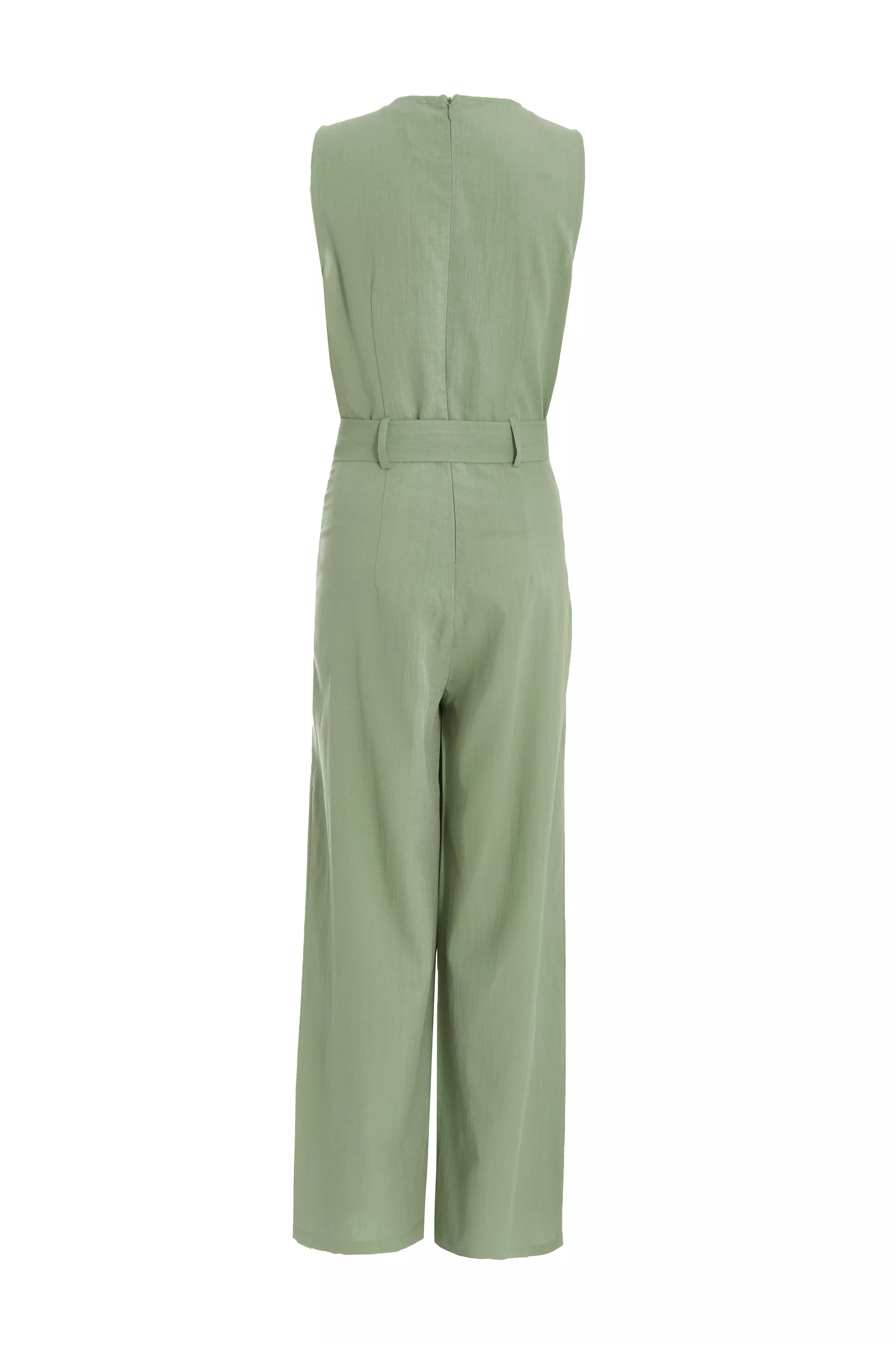 Khaki Linen Look Palazzo Jumpsuit