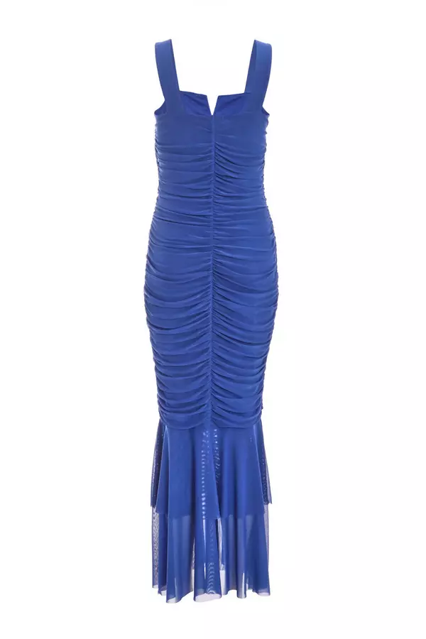 Royal Blue Mesh Frill Hem Midaxi Dress