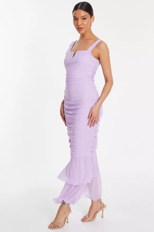 Lilac Mesh Frill Hem Midaxi Dress
