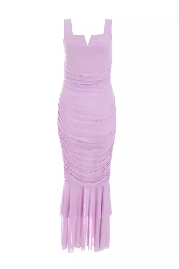 Lilac Mesh Frill Hem Midaxi Dress