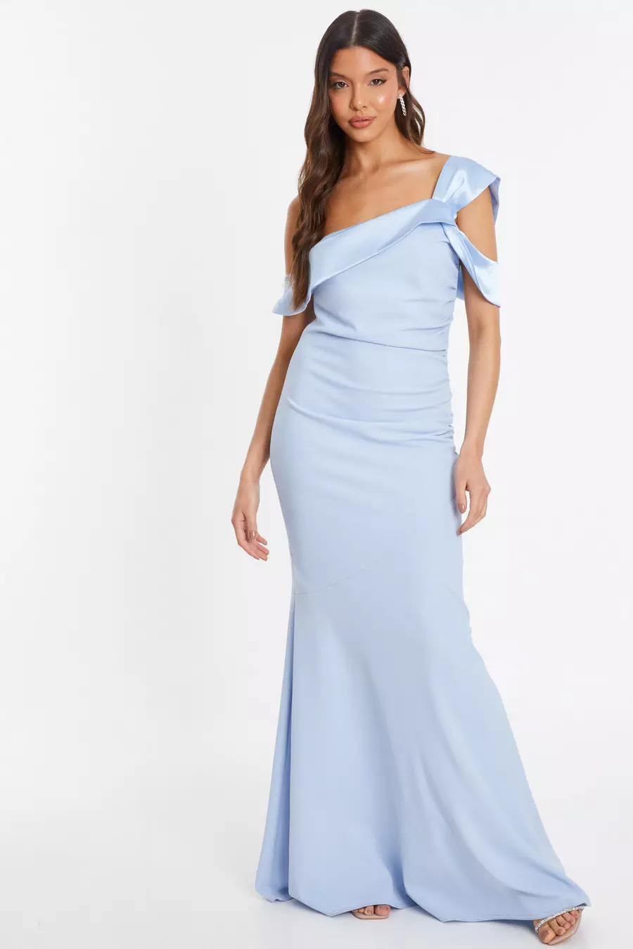 Light Blue One Shoulder Satin Bow Maxi Dress QUIZ Clothing