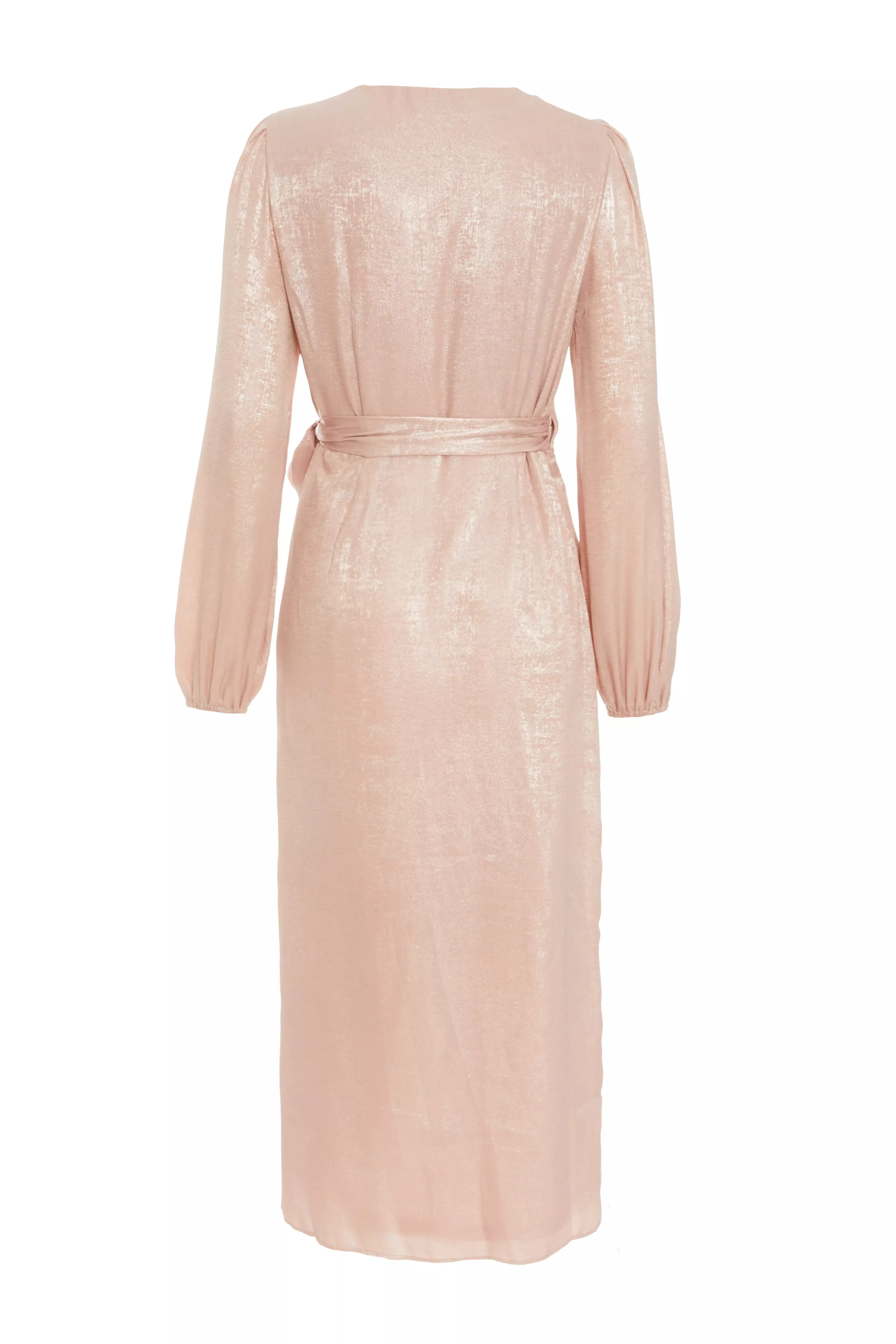 Pink Foil Wrap Midi Dress