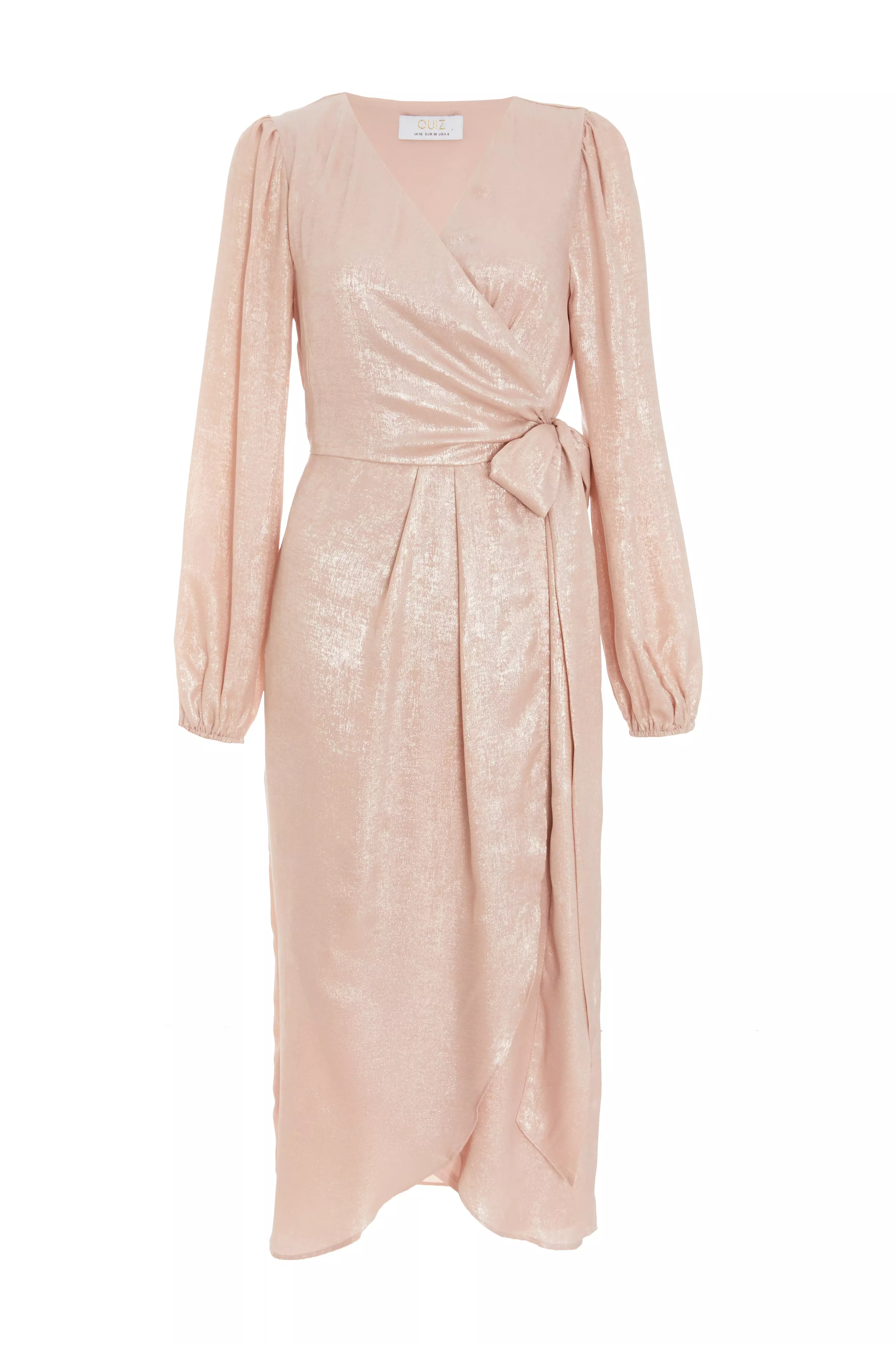 Pink Foil Wrap Midi Dress