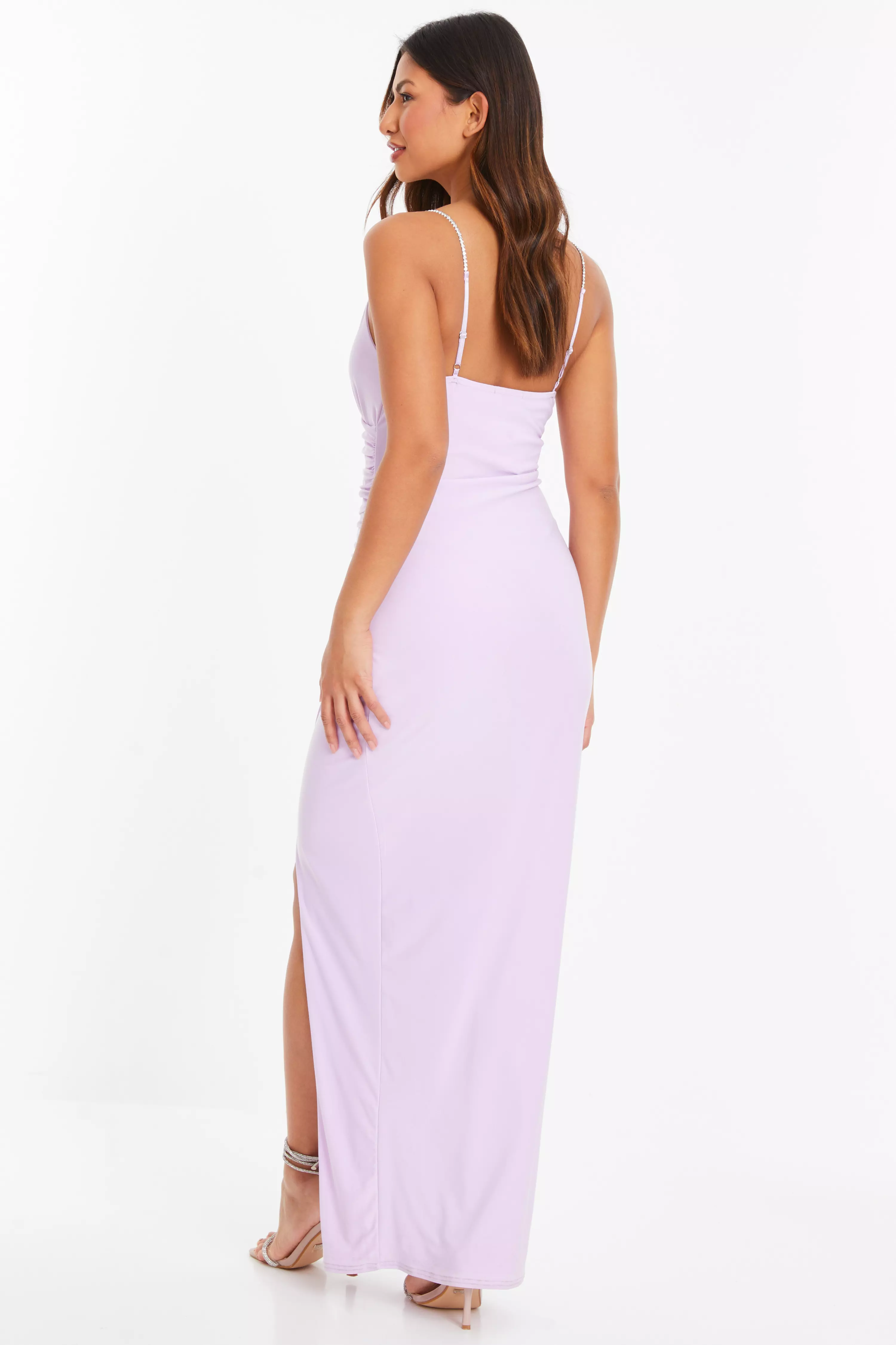 Lilac Diamante Ruched Maxi Dress