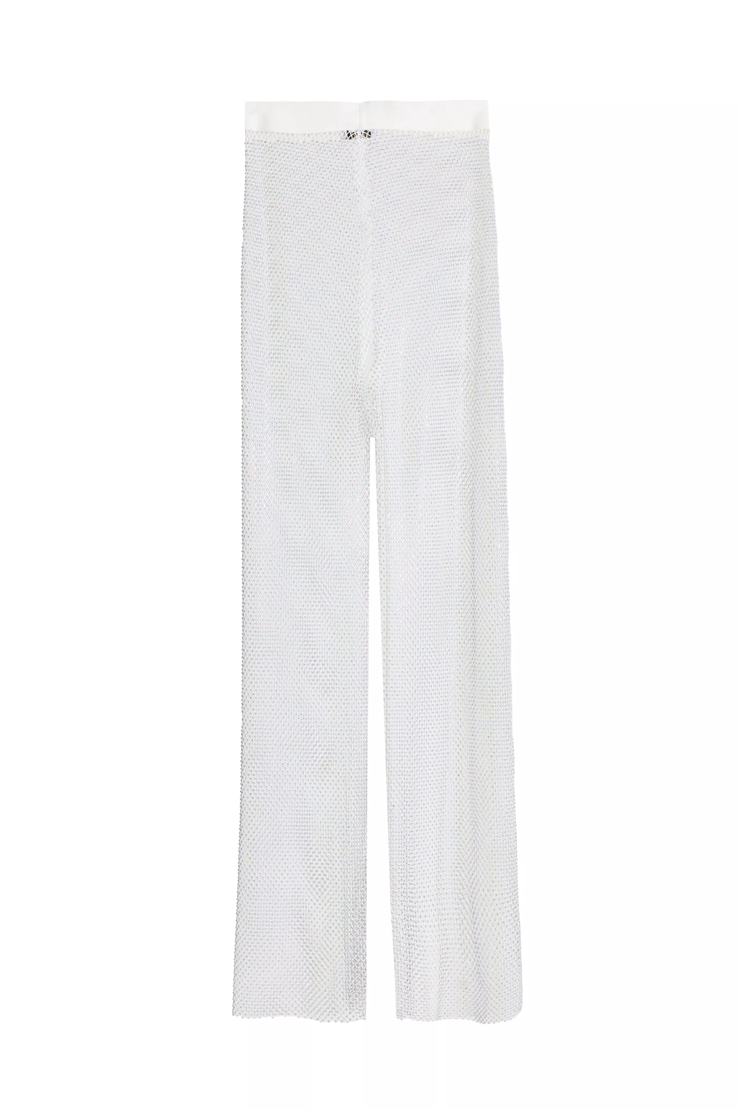 White Diamante Mesh Trousers