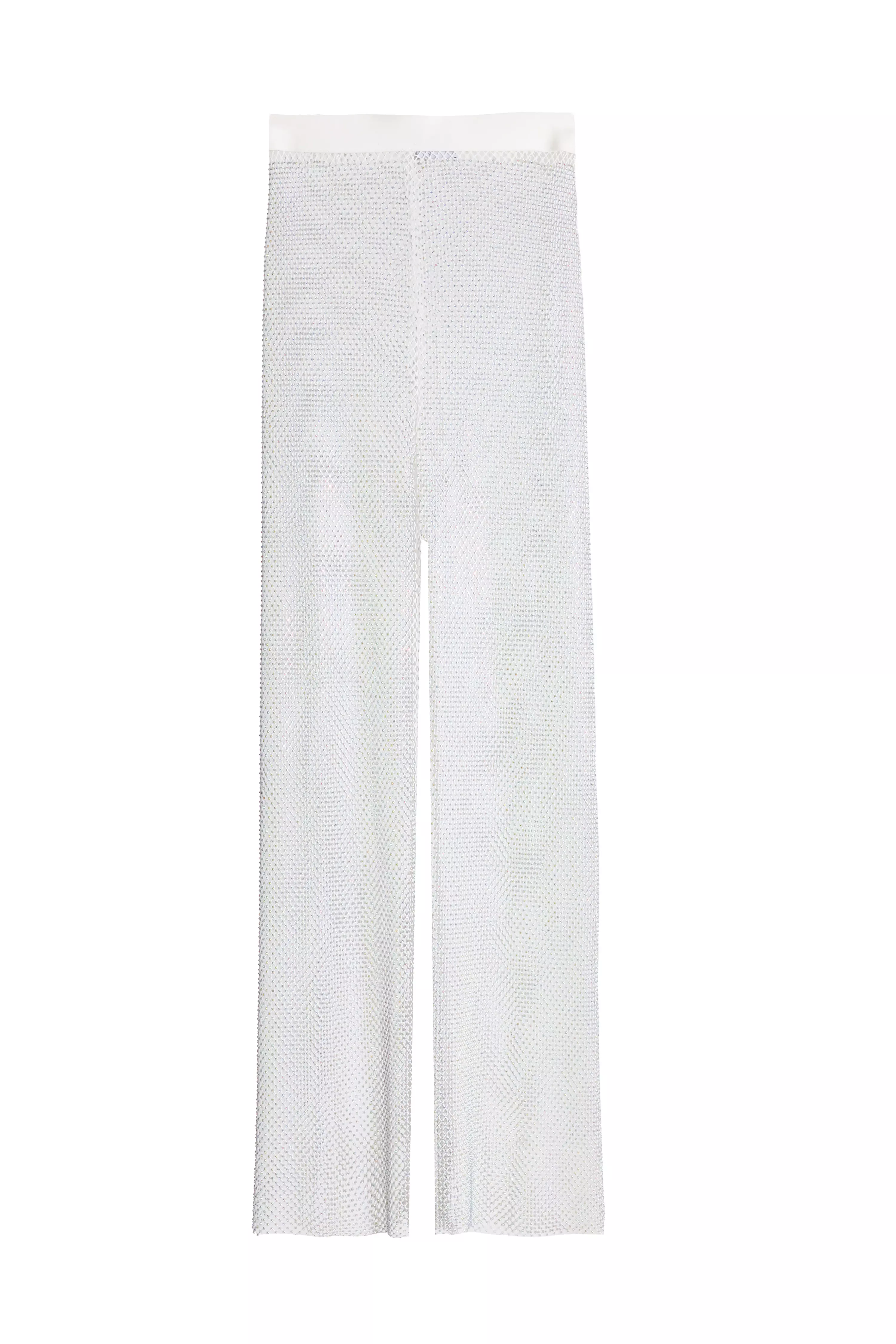 White Diamante Mesh Trousers