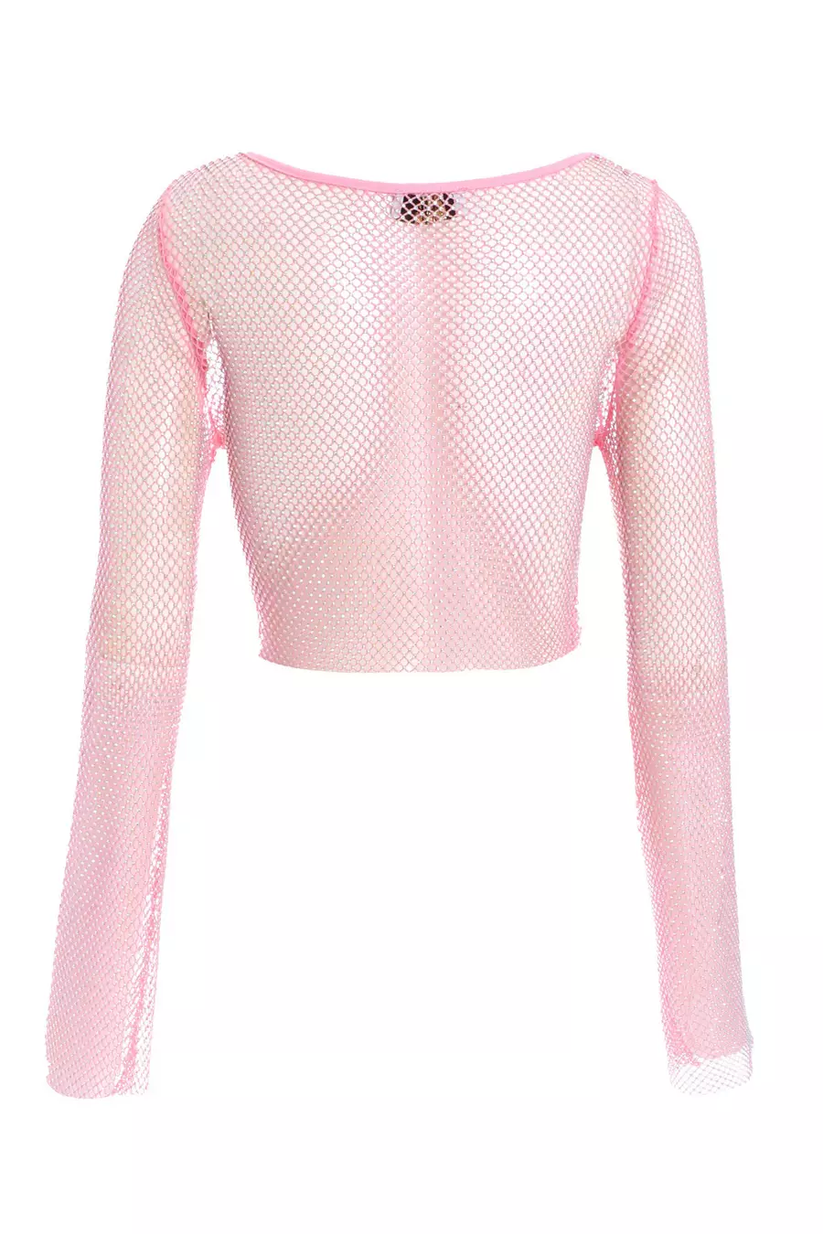 Pink Diamante Embellished Mesh Crop Top QUIZ Clothing