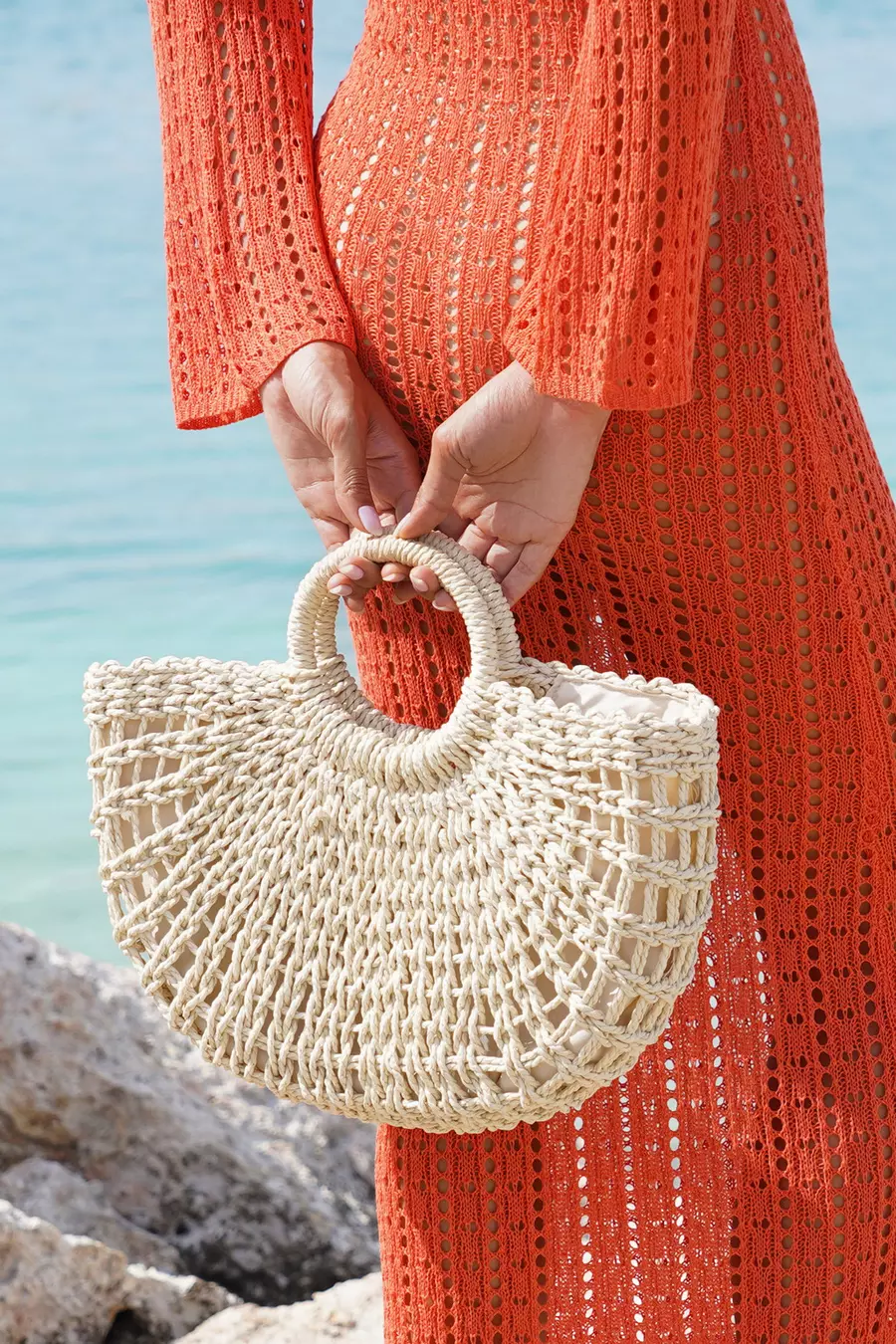 Natural Straw Round Handle Bag QUIZ Clothing