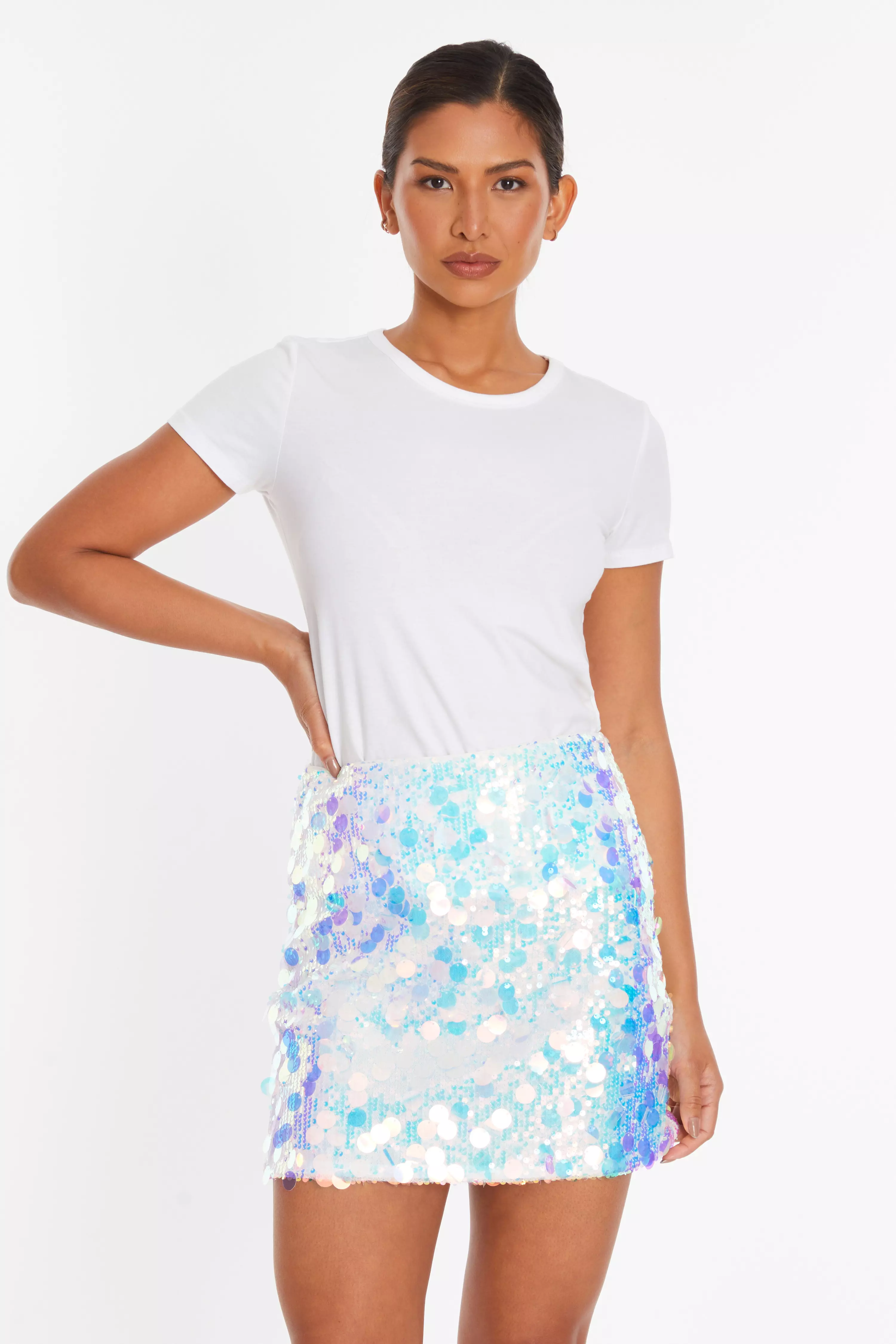 Iridescent Disc Sequin Mini Skirt 