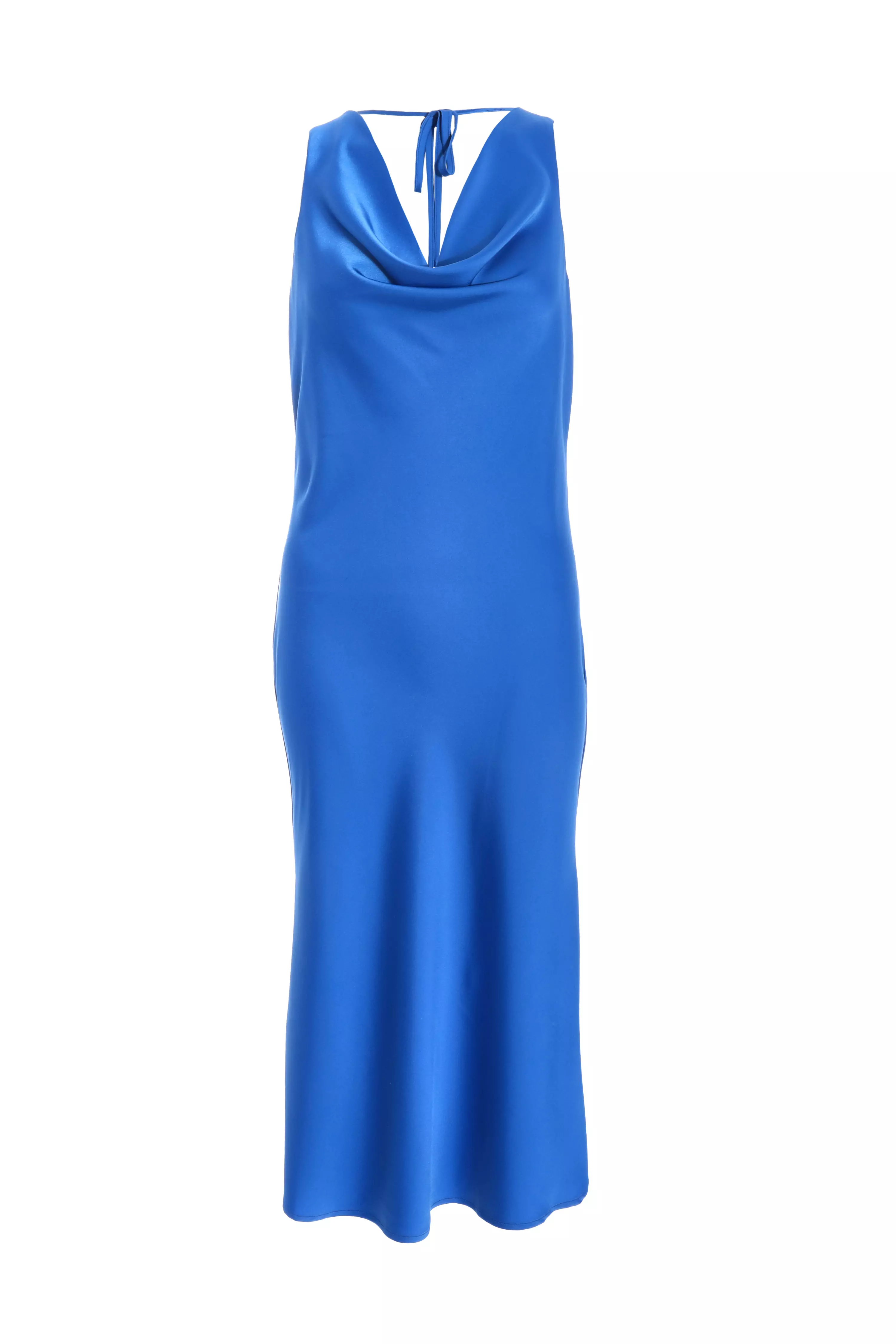 Blue Satin Slip Midi Dress