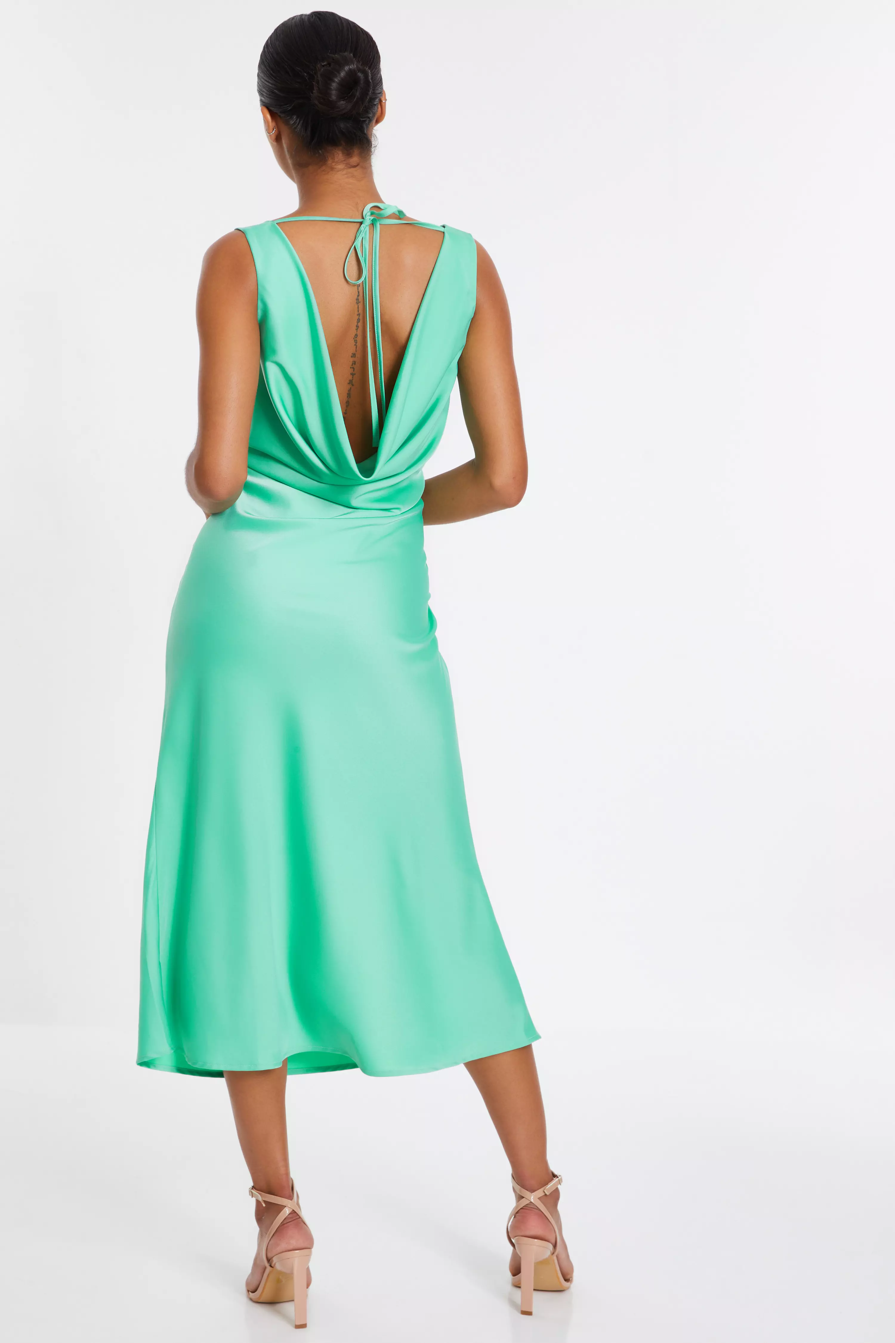 Mint Satin Slip Midi Dress