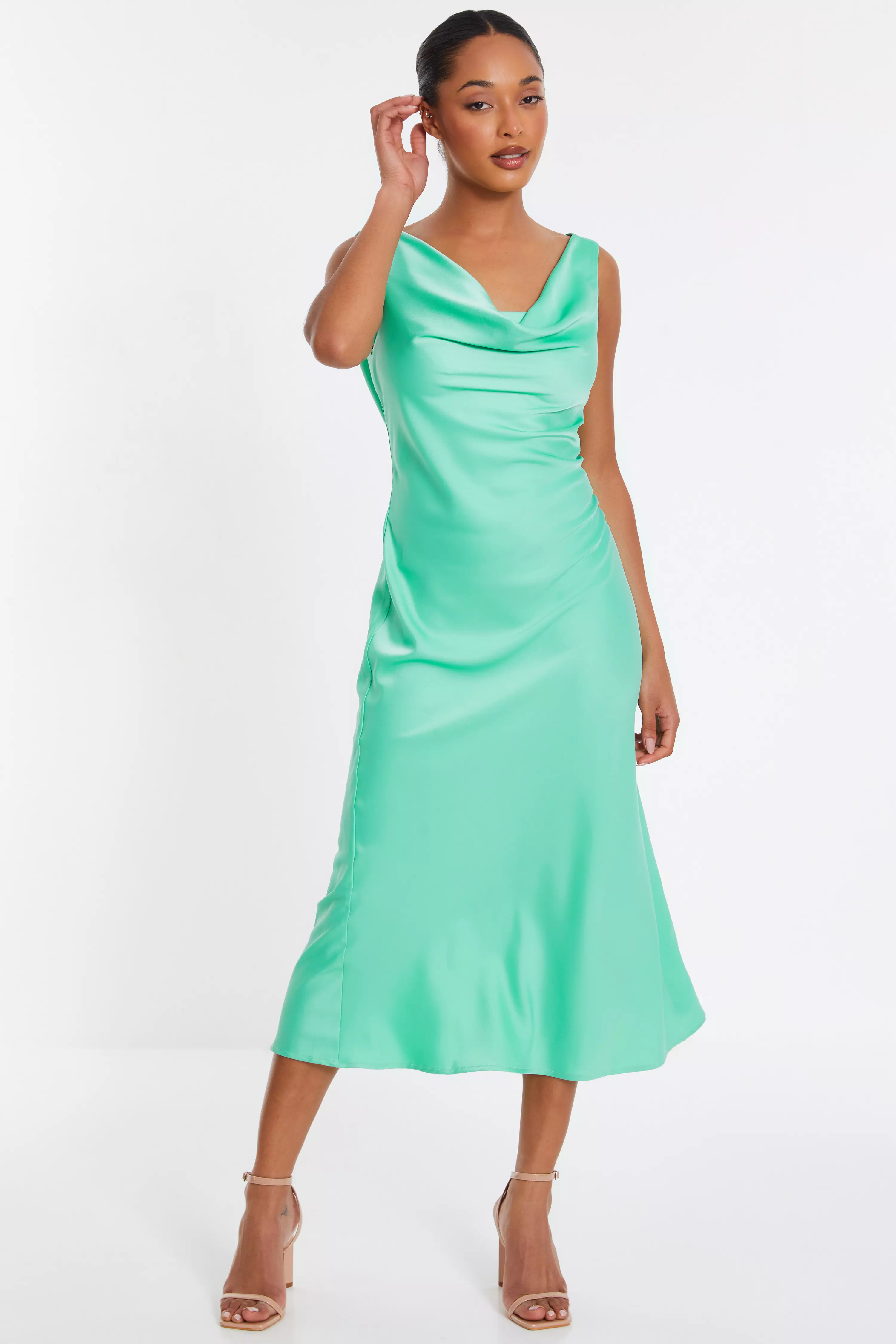 Mint Satin Slip Midi Dress