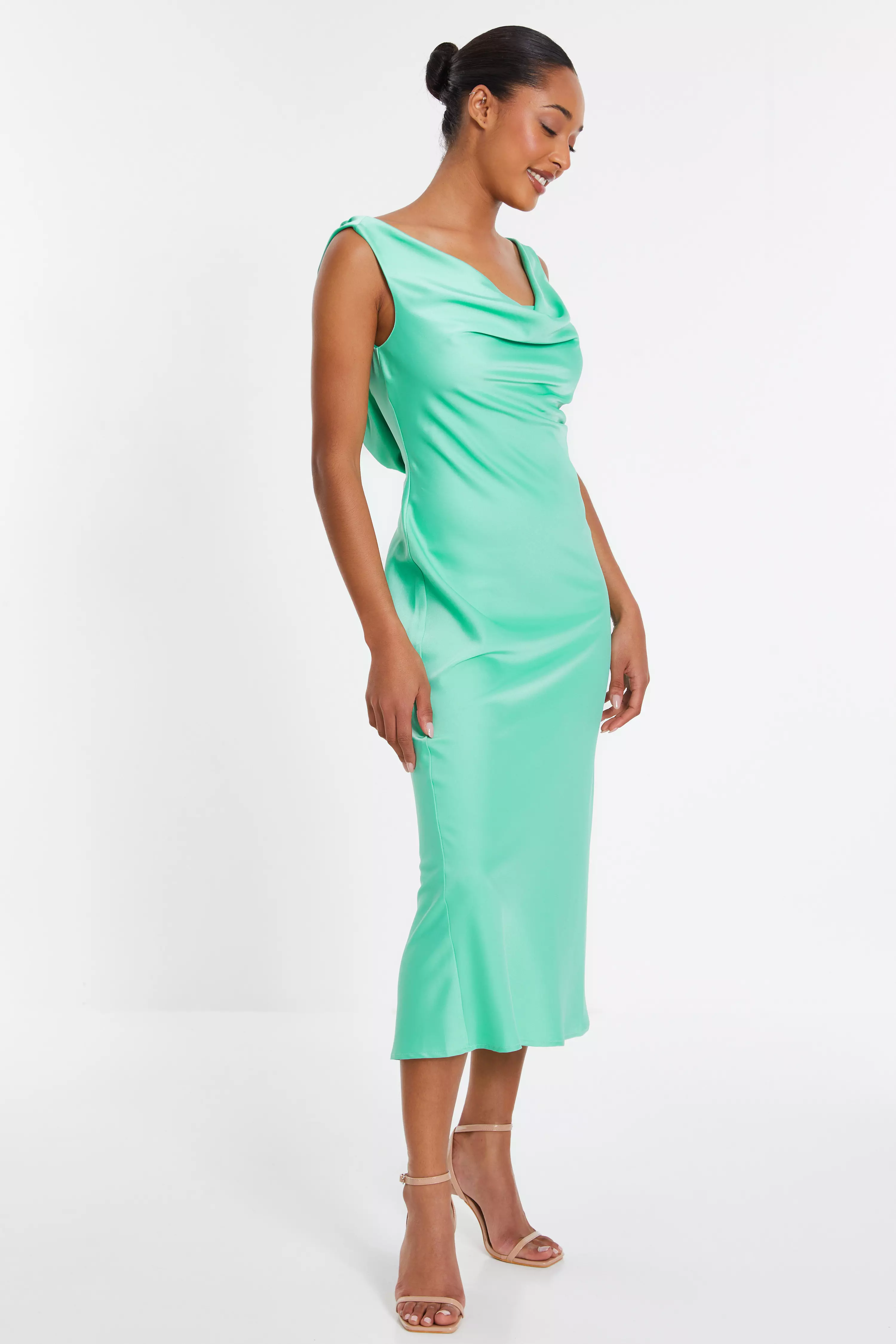 Mint Satin Slip Midi Dress