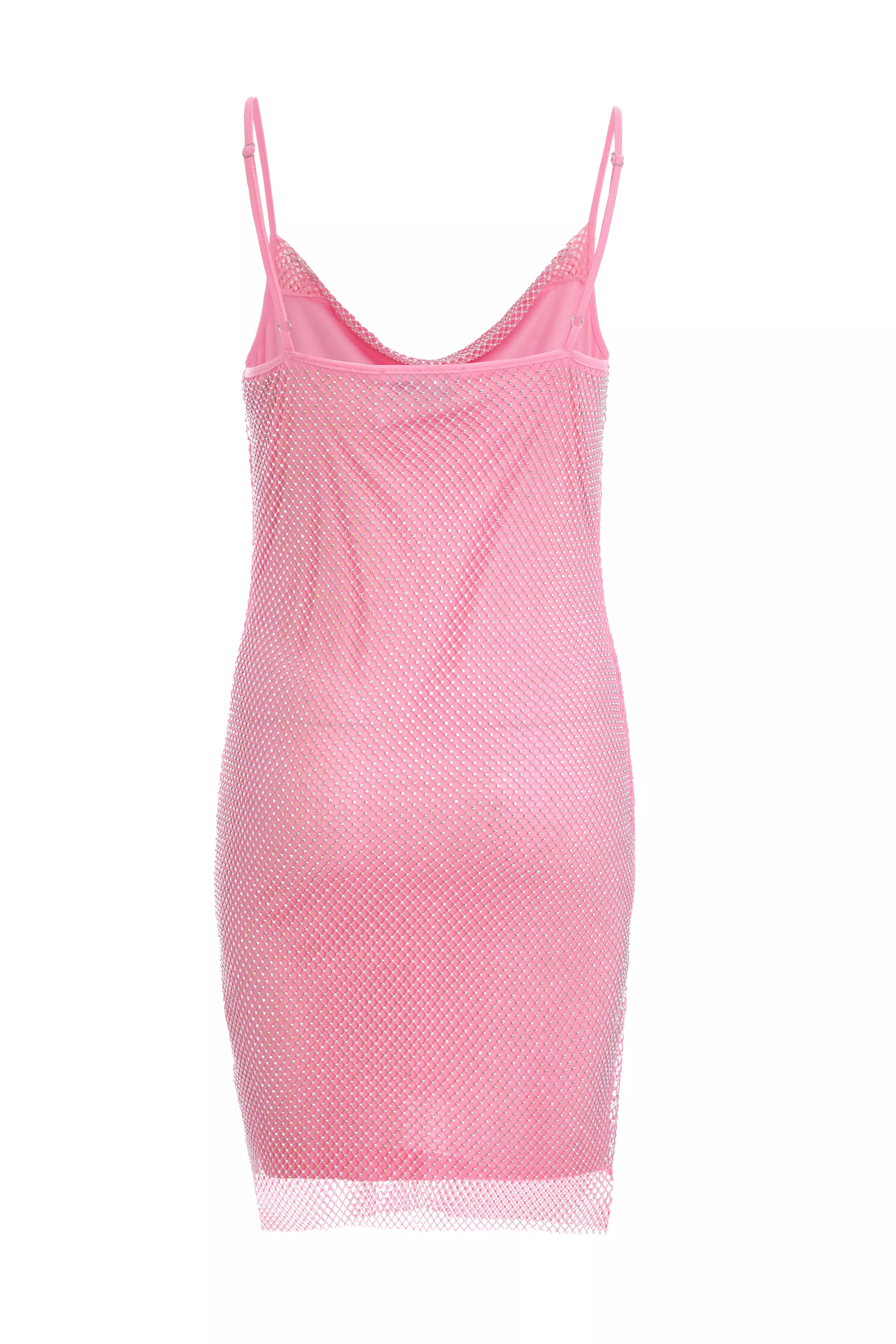 Pink Rhinestone Cowl Neck Dress 
