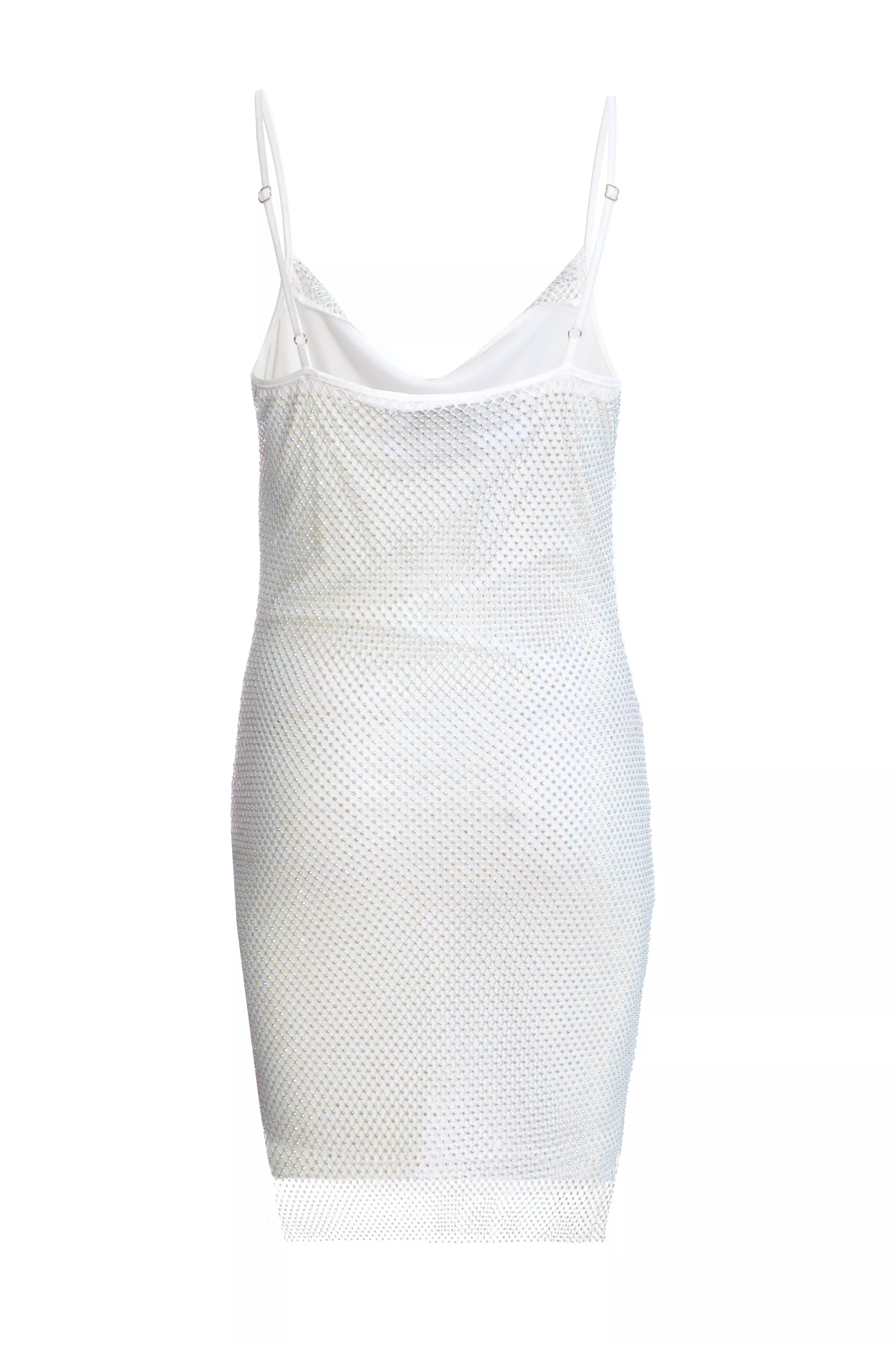 White Rhinestone Cowl Neck Dress 