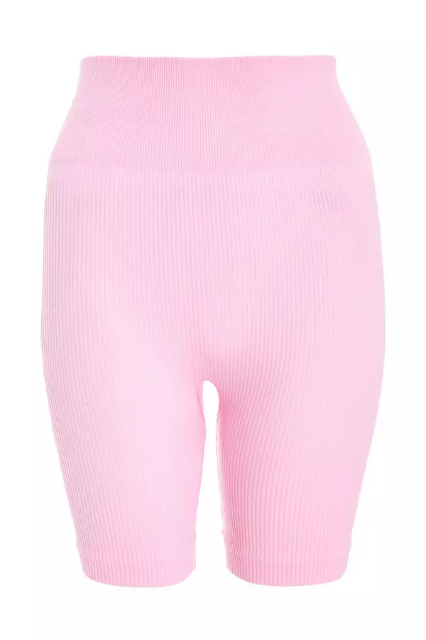 Pink Ribbed Cycling Shorts