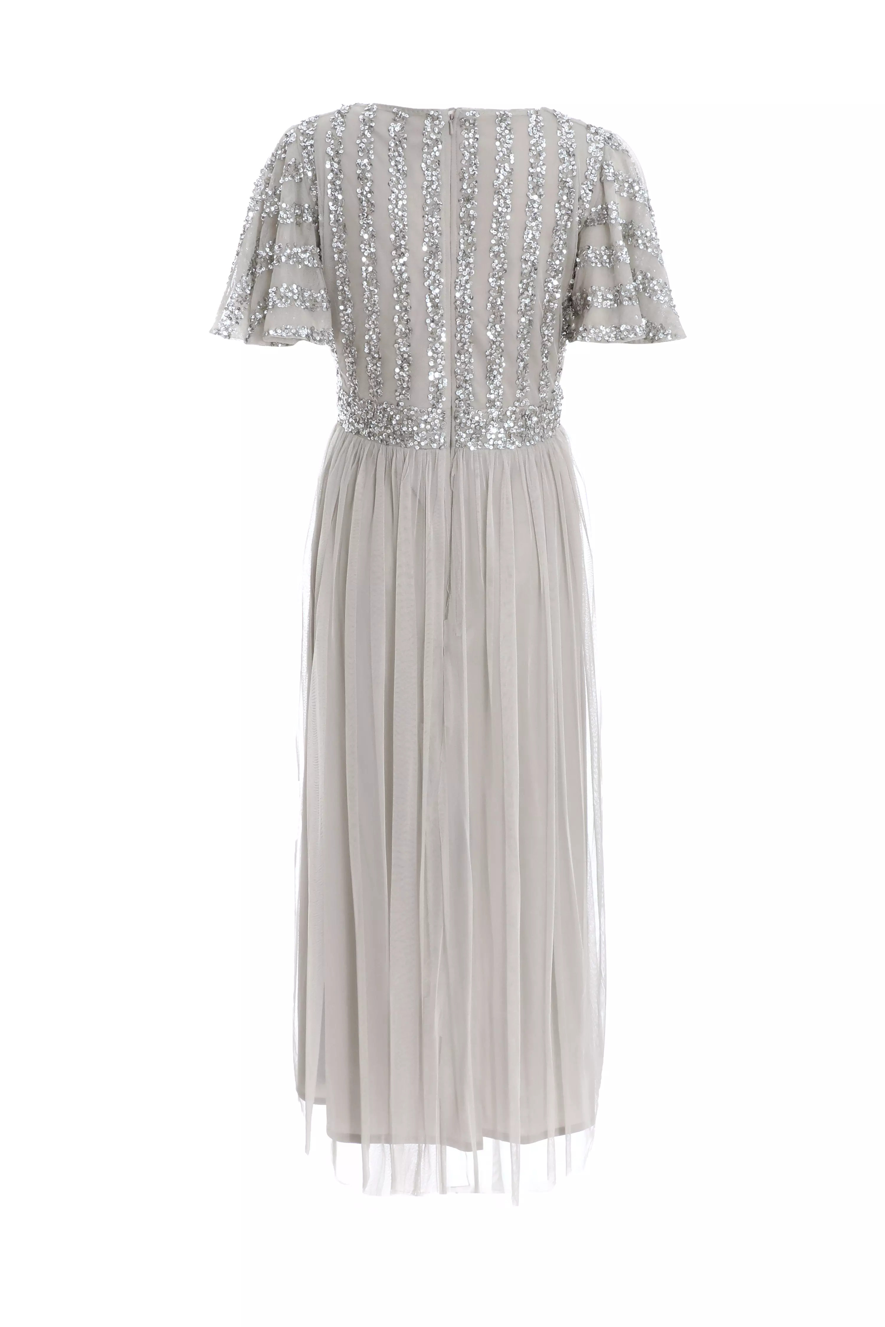 Grey Sequin Wrap Tulle Midi Dress