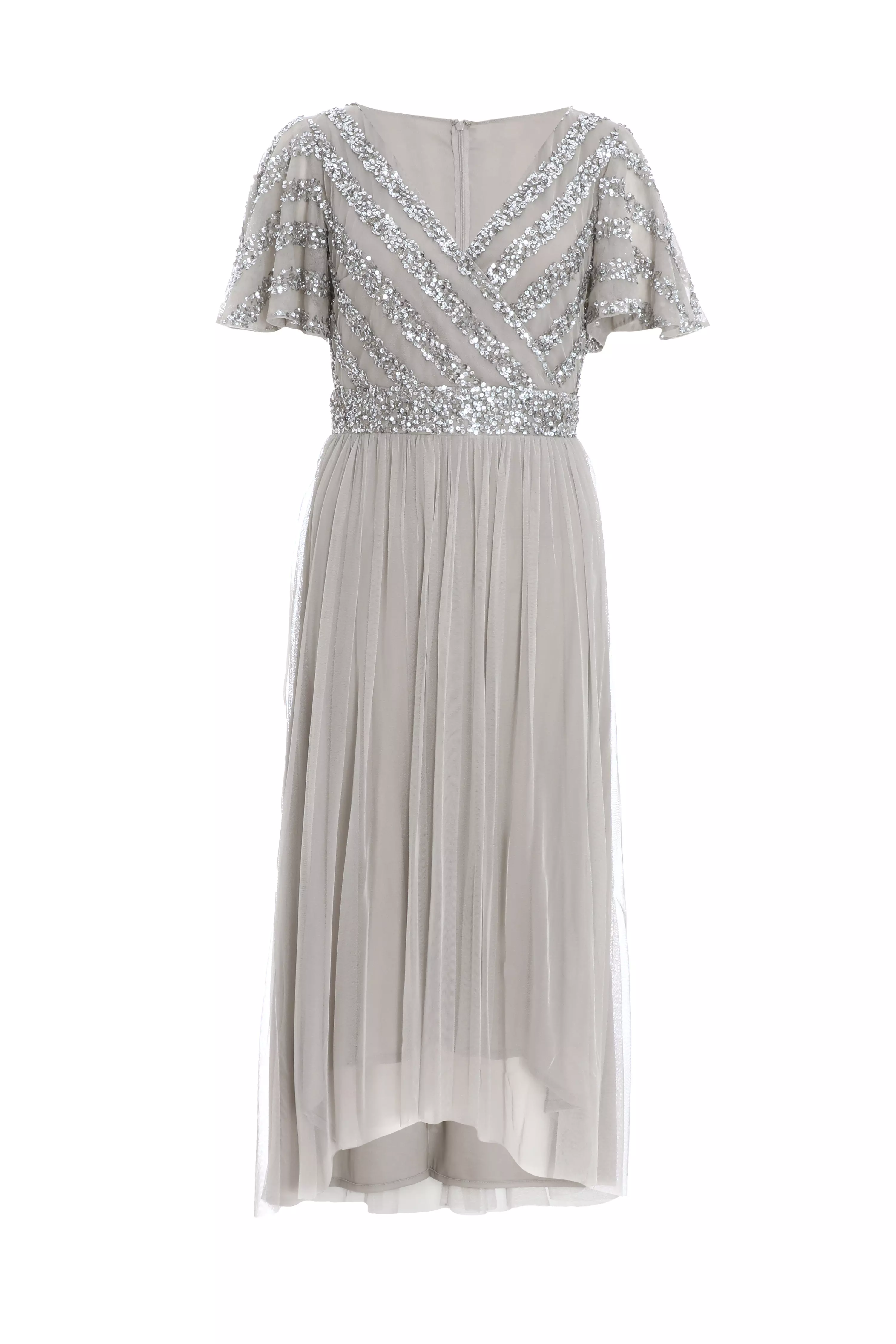 Grey Sequin Wrap Tulle Midi Dress