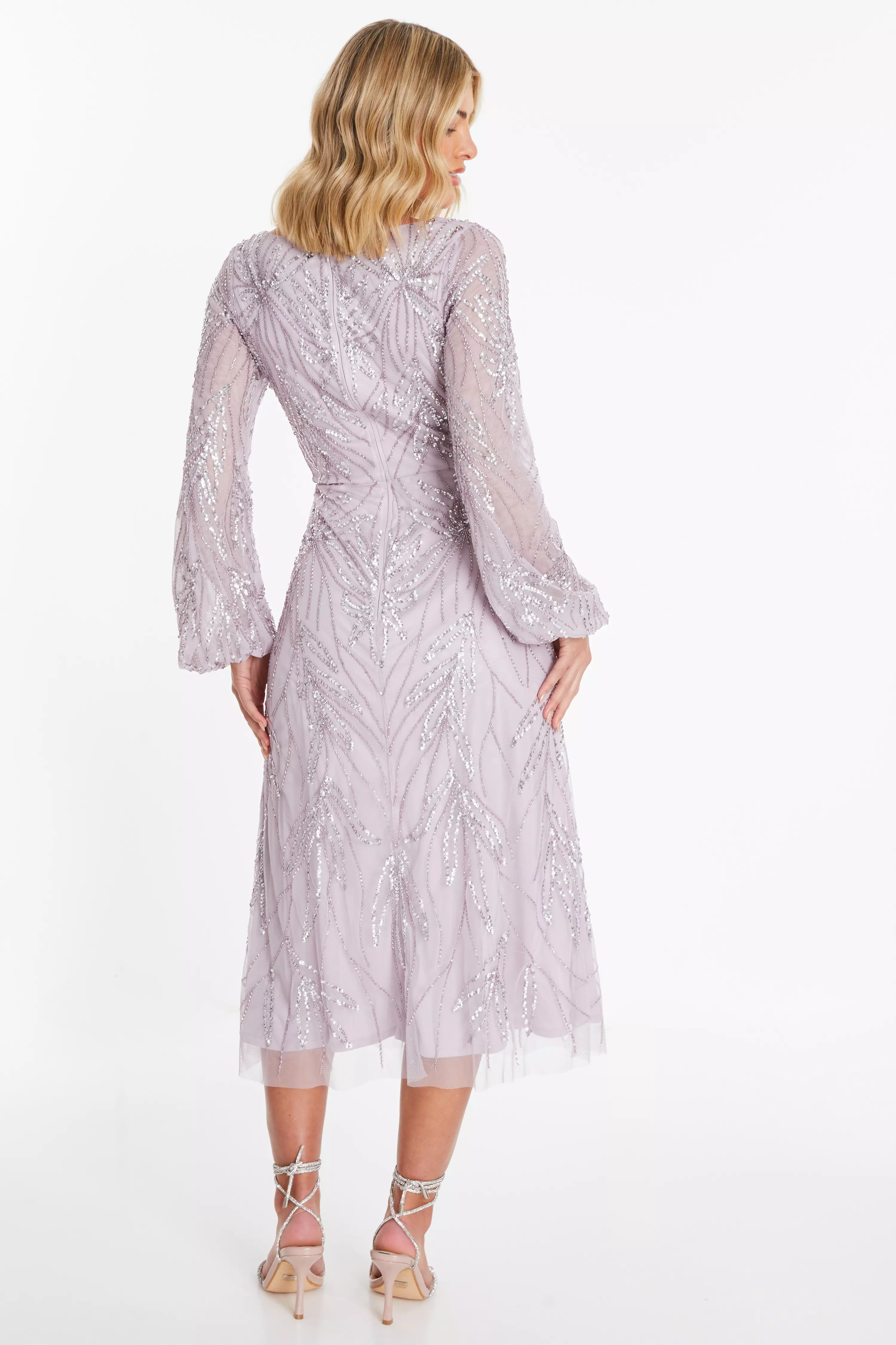 Lilac Embellished Wrap Midi Dress