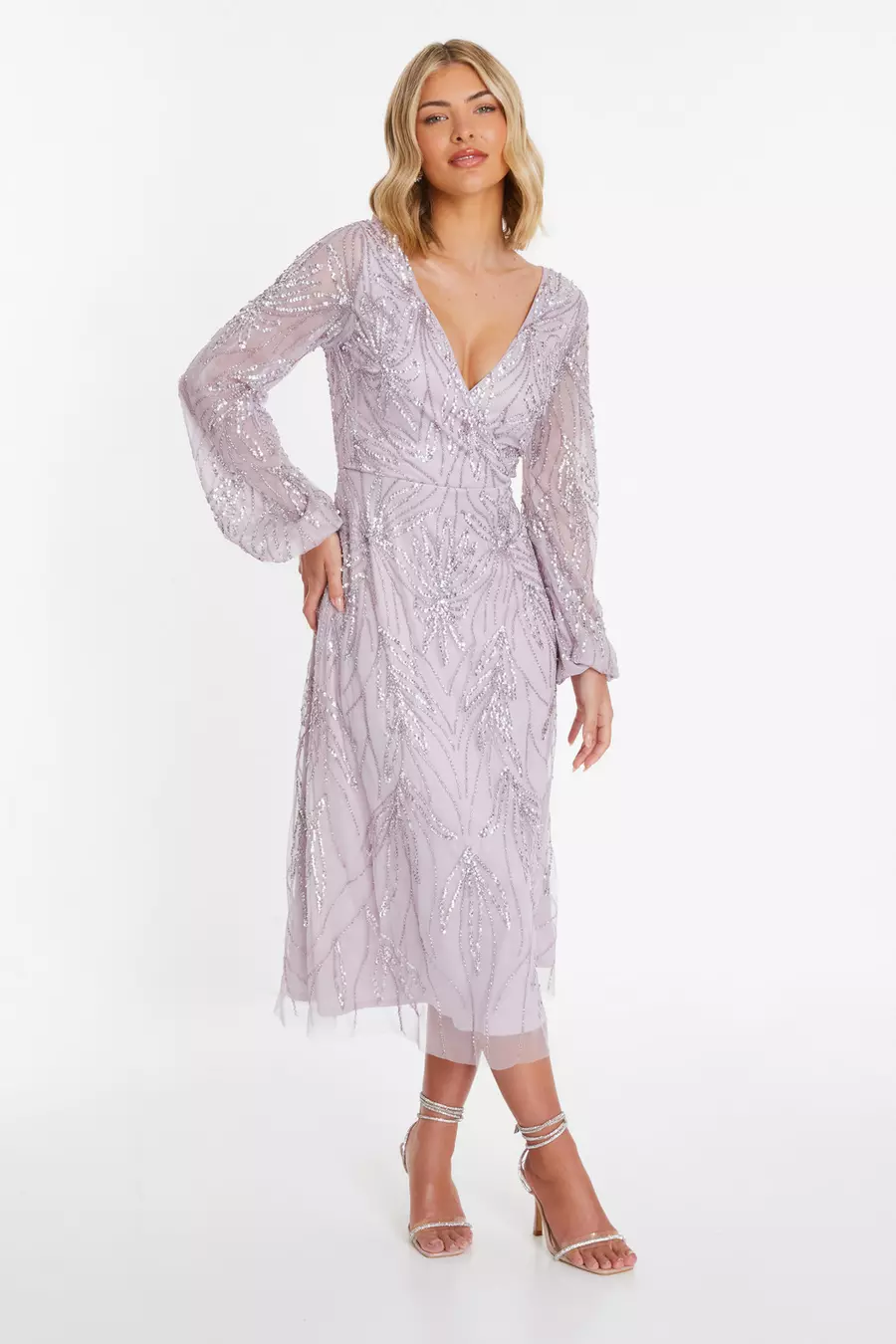 Lilac Embellished Wrap Midi Dress QUIZ Clothing