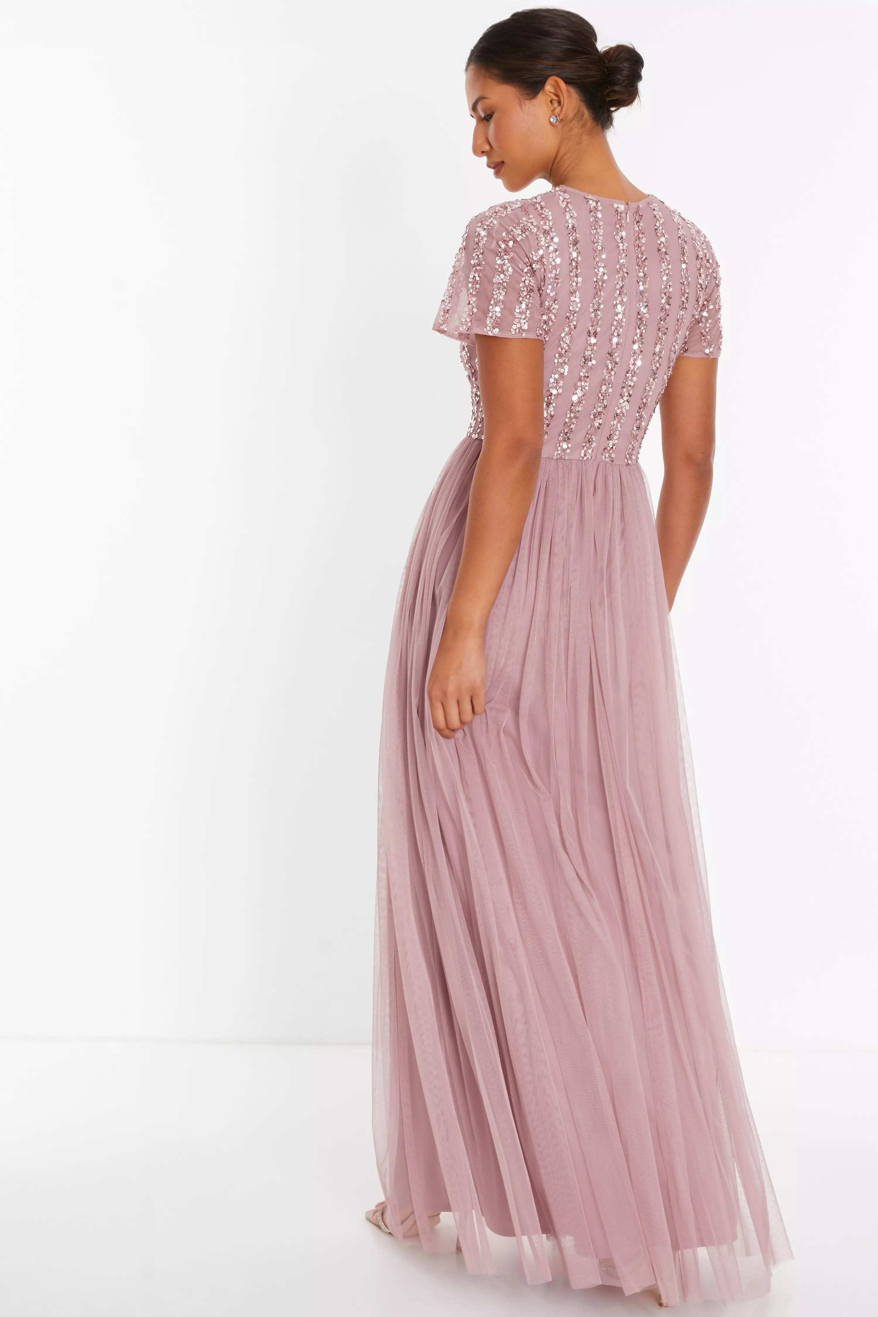 Pink Embellished Sequin Maxi Dress