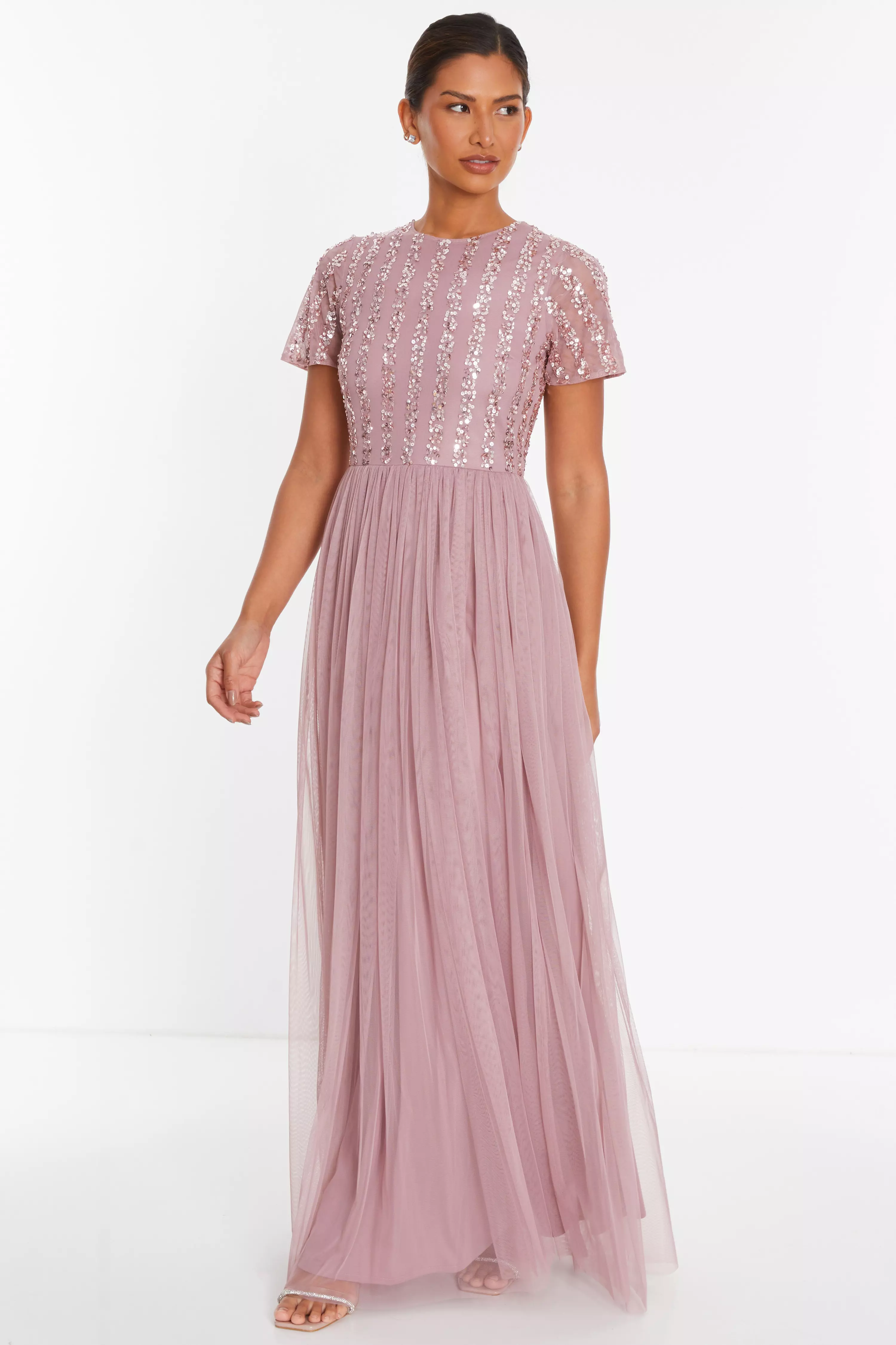 Pink Embellished Sequin Maxi Dress