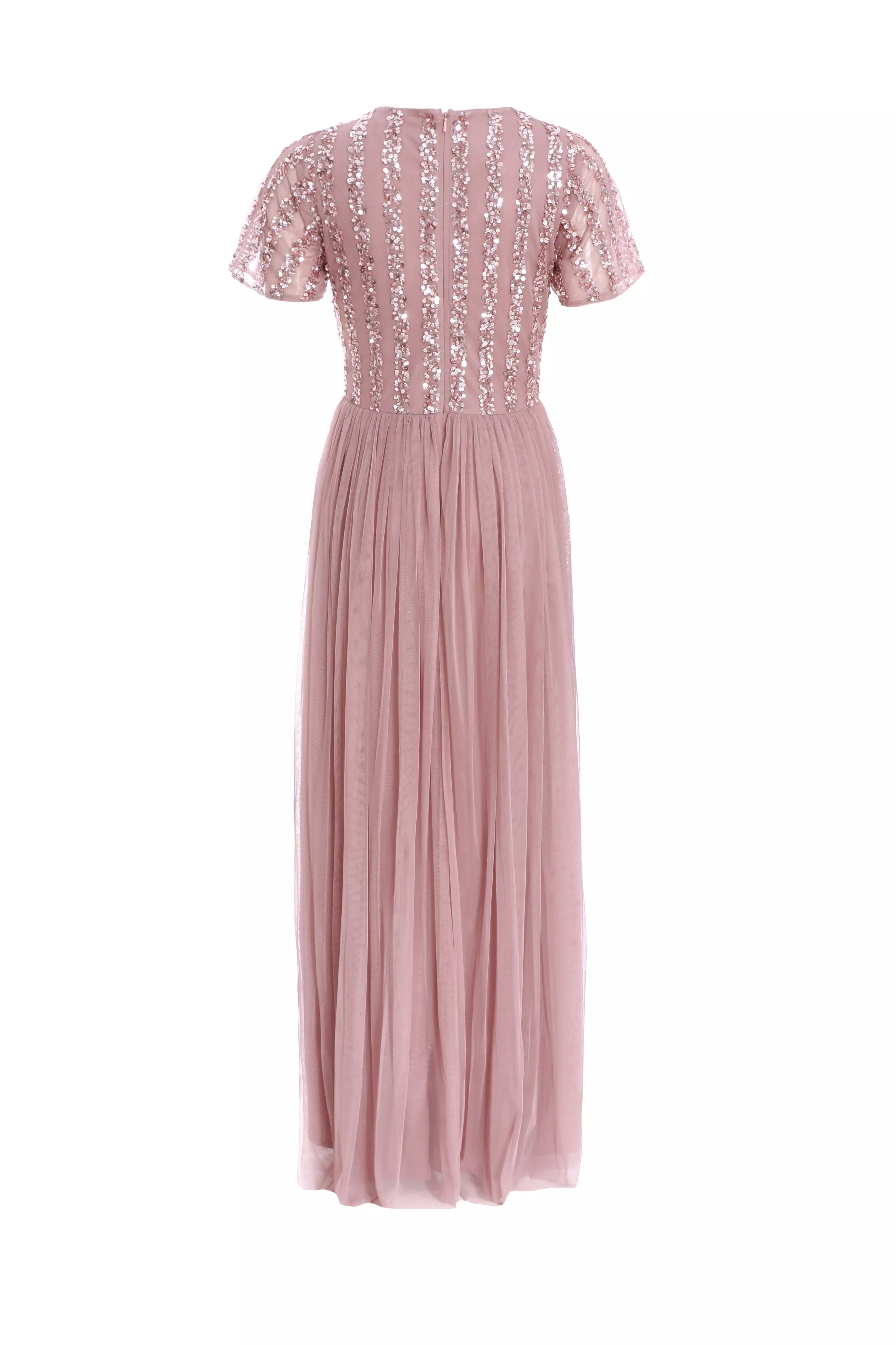 Pink Embellished Sequin Maxi Dress