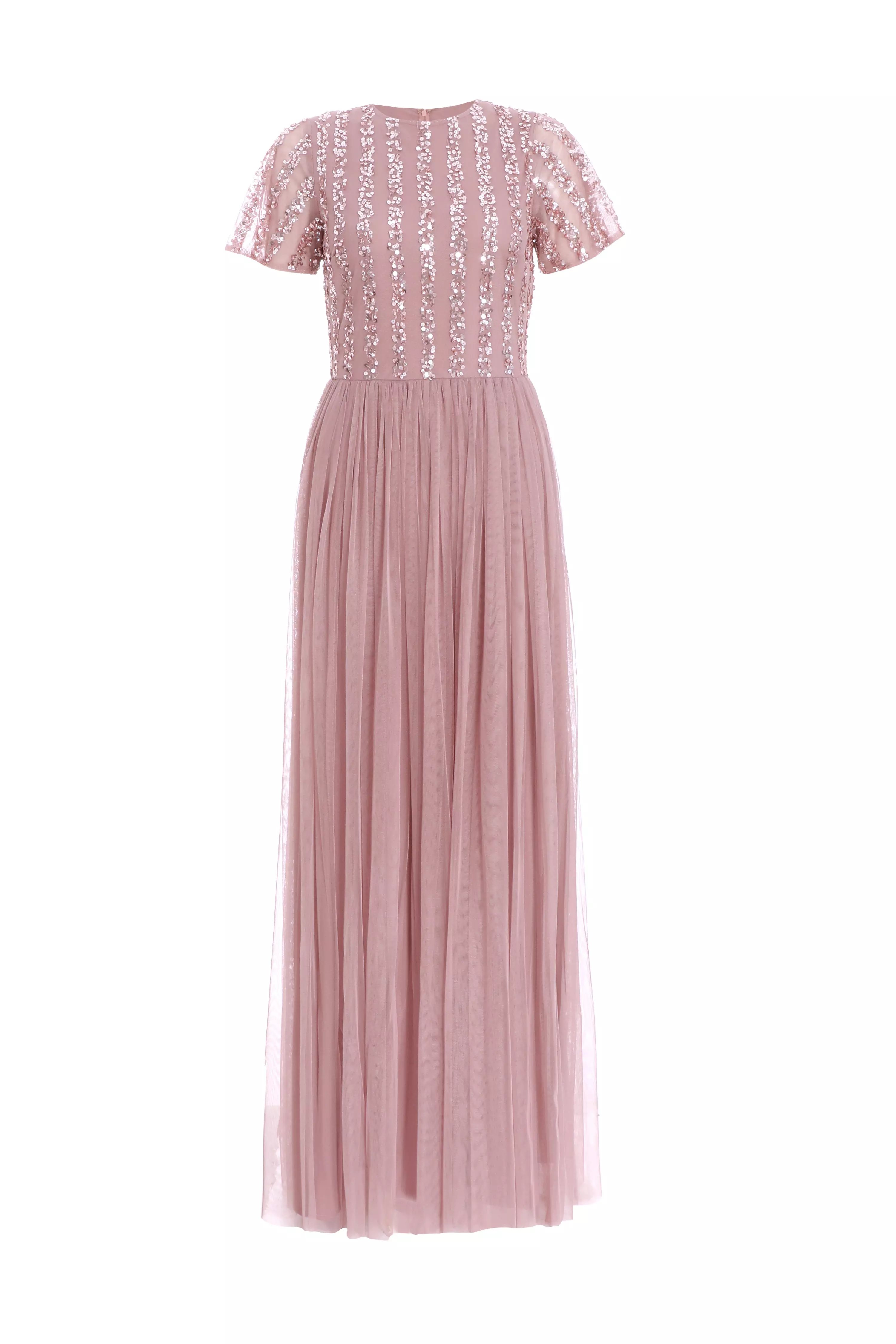 Pink Embellished Sequin Maxi Dress