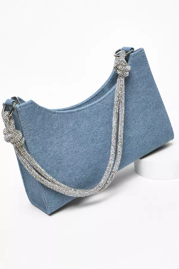 Denim Diamante Knot Shoulder Bag